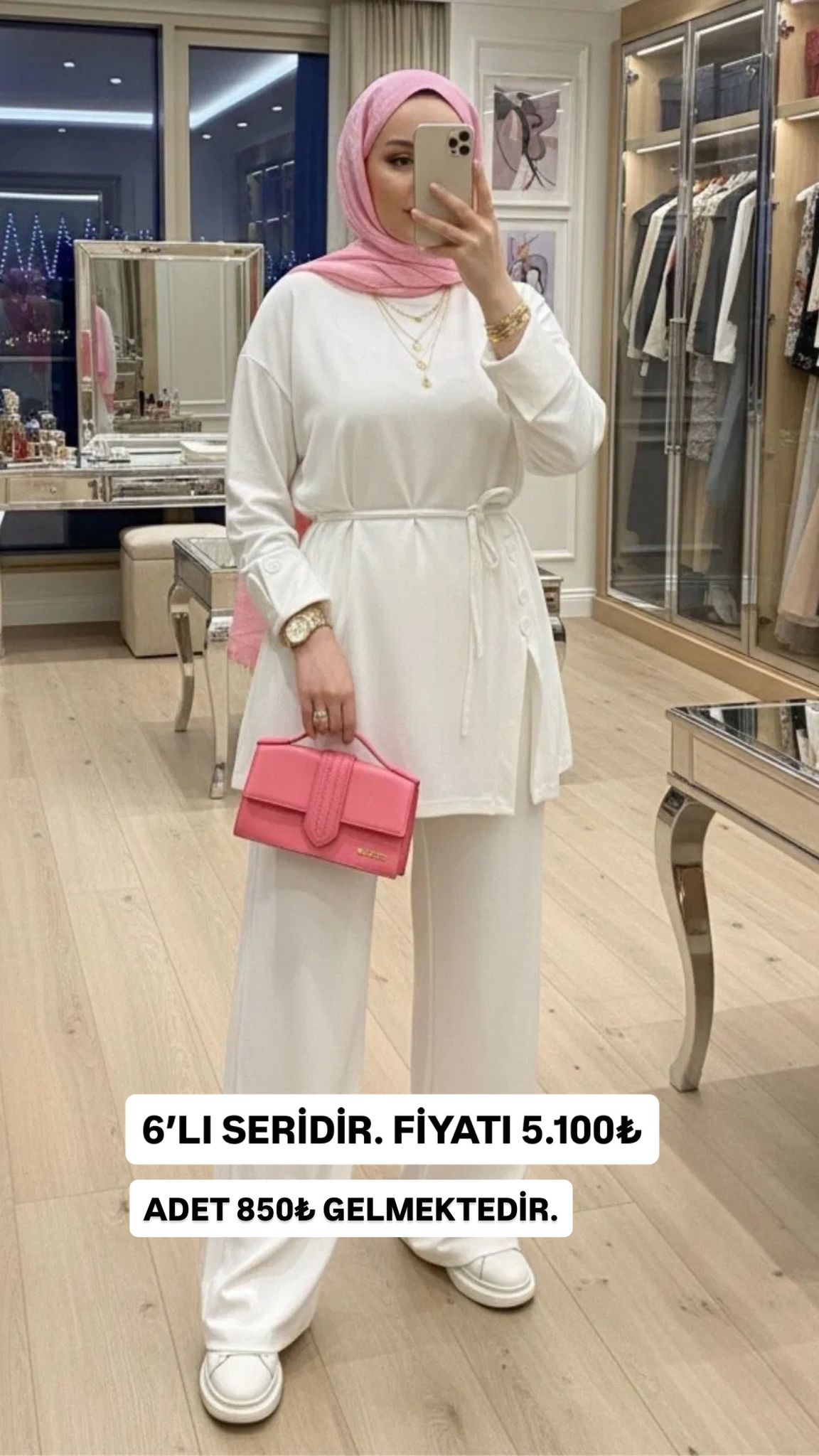 Premium Oysho Düğmeli İkili Takım TK2968 – Beyaz İnci (SERİLİ SATIŞTIR)