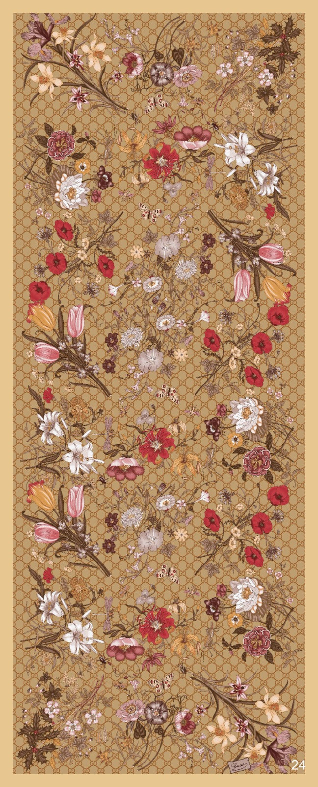 Gucci Çiçek Desen Pamuk Soft Şal 65355 - Latte