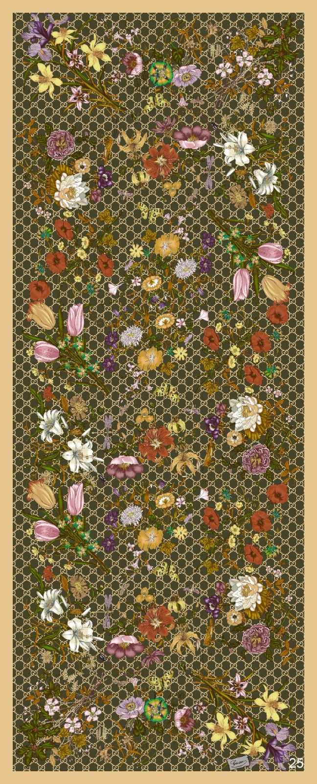 Gucci Çiçek Desen Pamuk Soft Şal 65355 - Haki