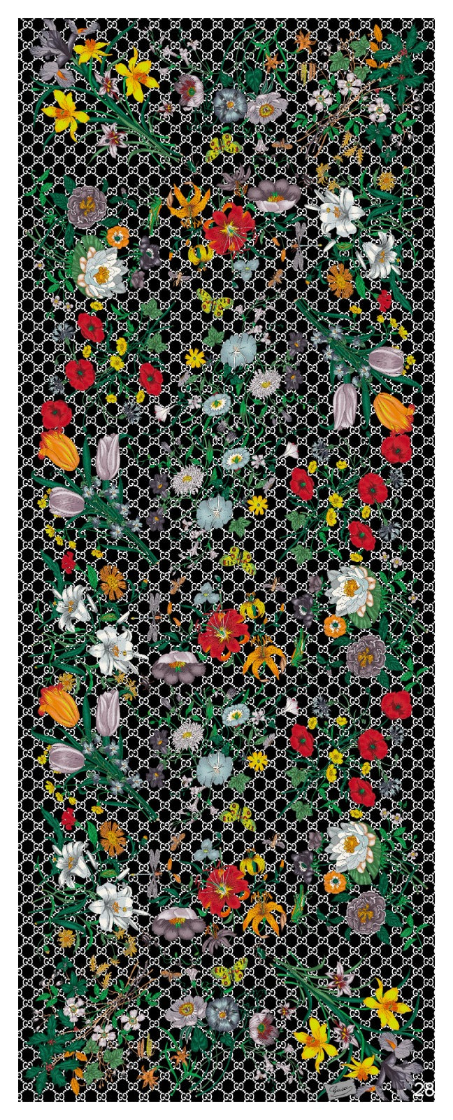 Gucci Çiçek Desen Pamuk Soft Şal 65355 - Siyah/Beyaz