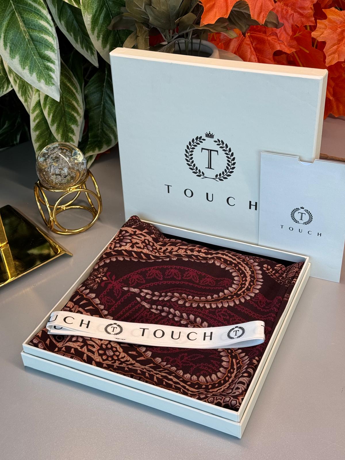 Touch İthal Etnik Desen Yün İpek Şal - Vişne Çürüğü