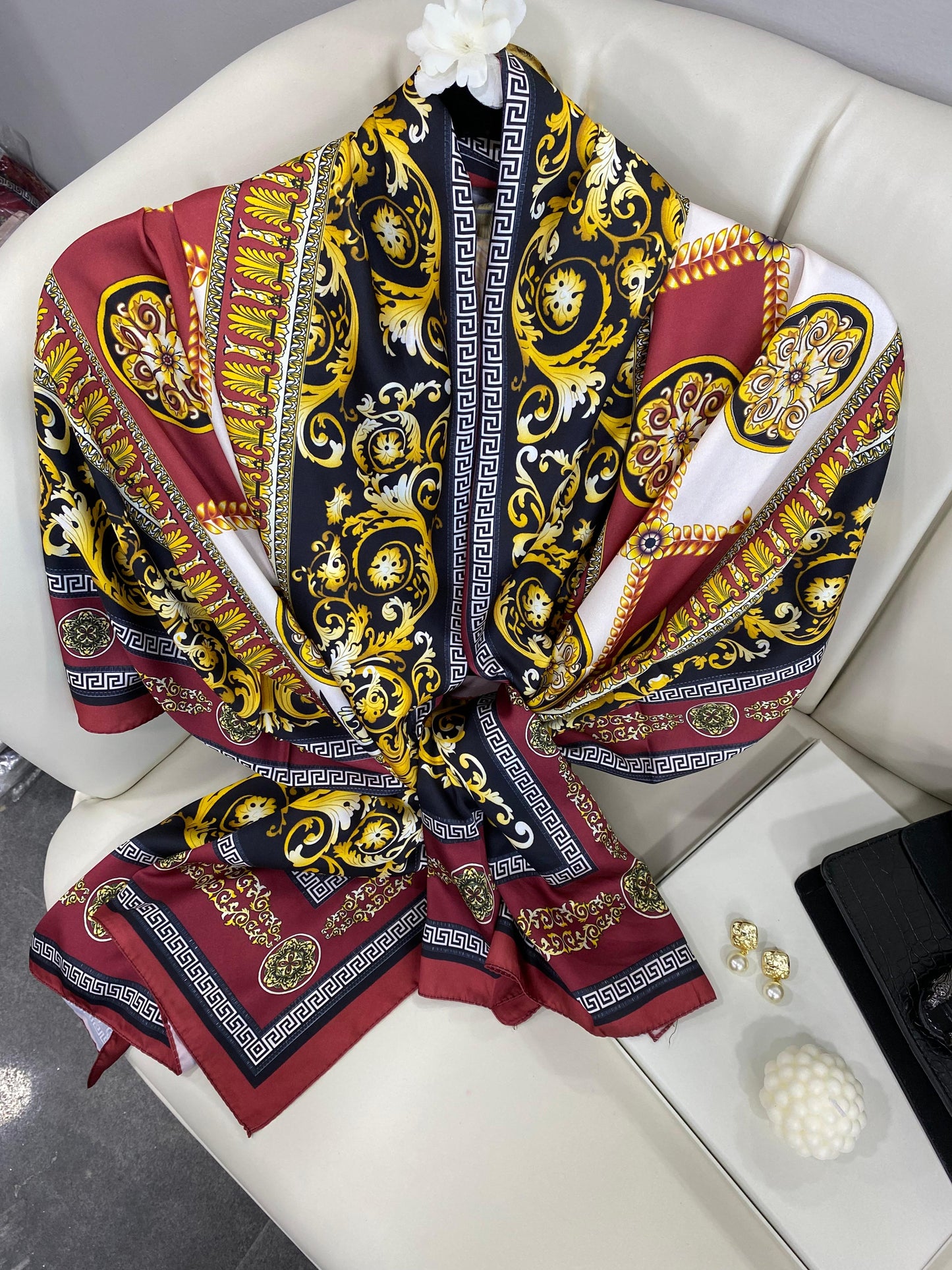 VERSACE VUAL İPEK ŞAL- 344456- KOYU KIRMIZI