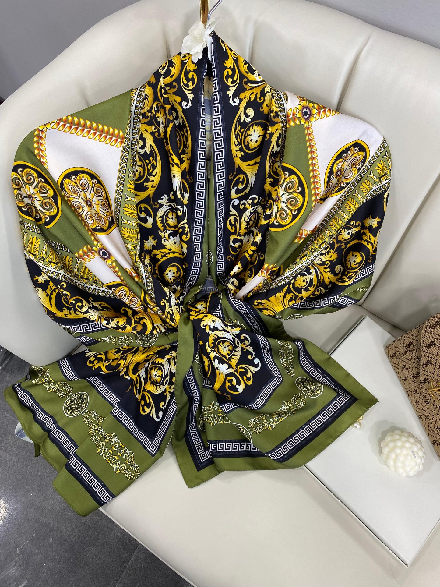 VERSACE VUAL İPEK ŞAL- 344456- HAKİ