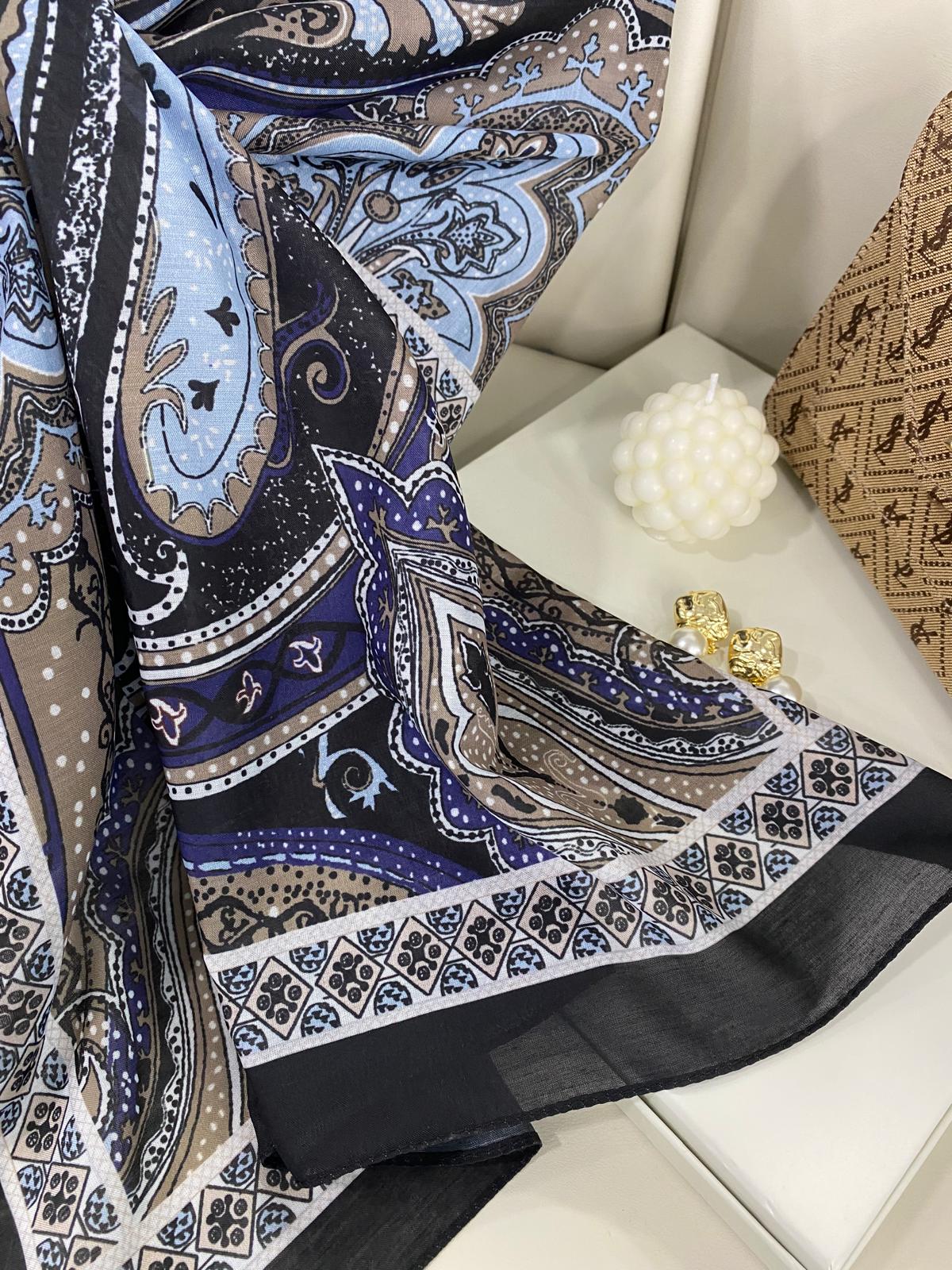 Etro Pamuk İpek Şal 987654-FIRTINA MAVİSİ