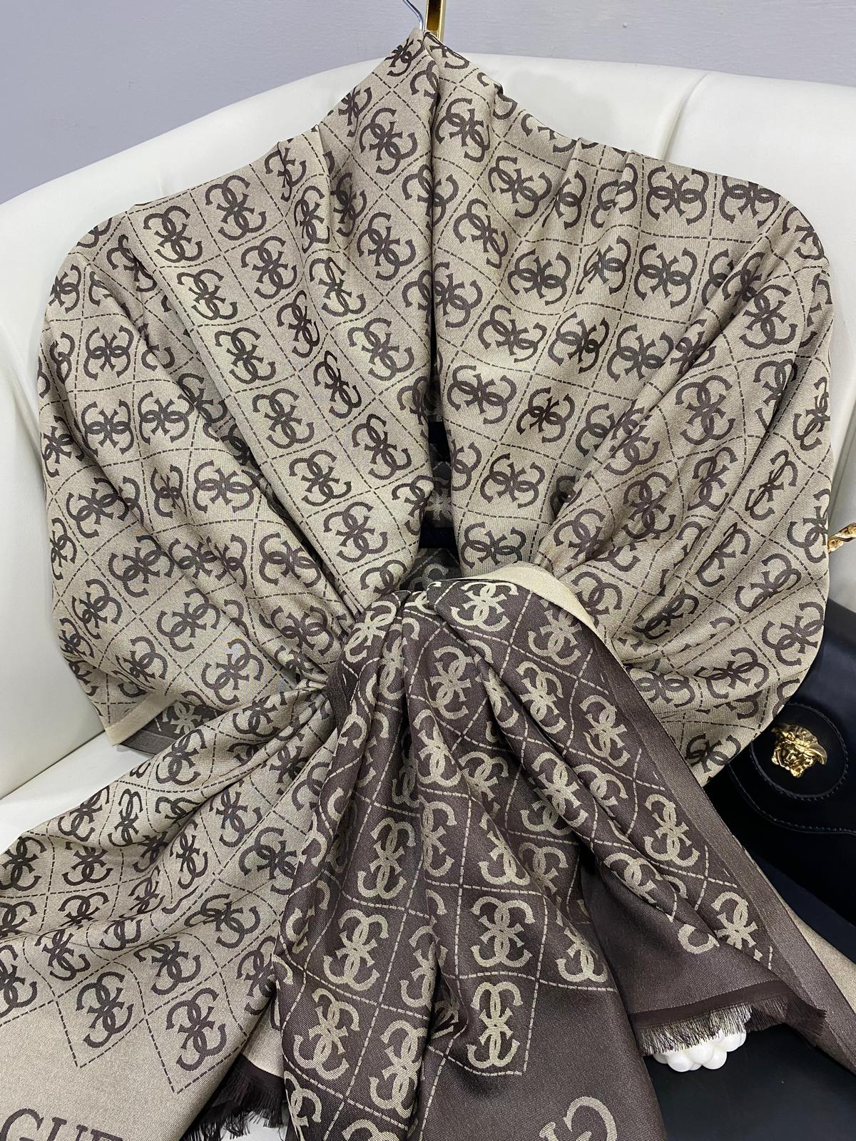 Guess Çift Taraflı Kaşmir İpek Şal- 7860- Kahve