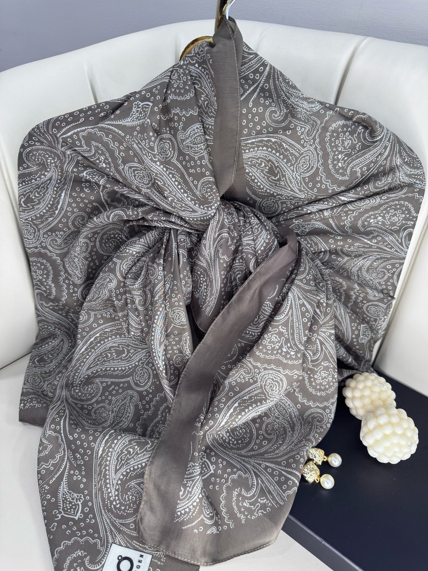 Asil Desen Pamuk İpeksi Şal - 452103-Buz Gri