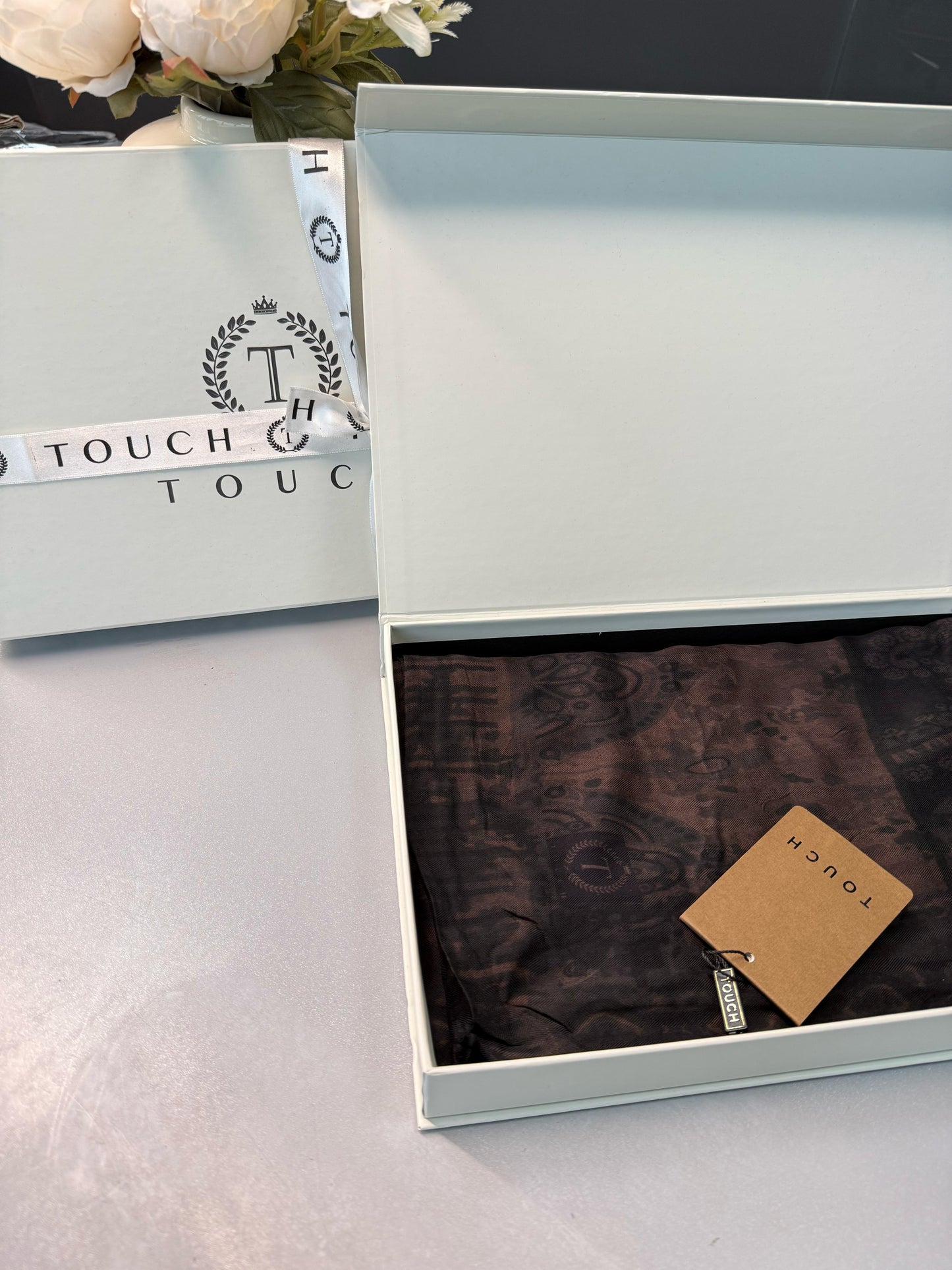 Touch İthal Etnik Desen Yün İpek Şal-34550-Ağaç Kabuğu