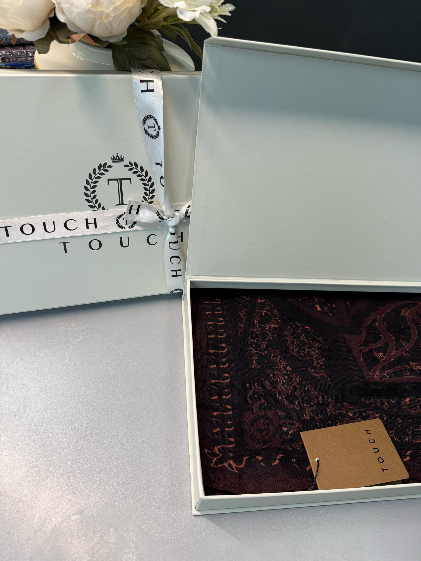 Touch İthal Etnik Desen Yün İpek Şal-34660-Asil Bordo