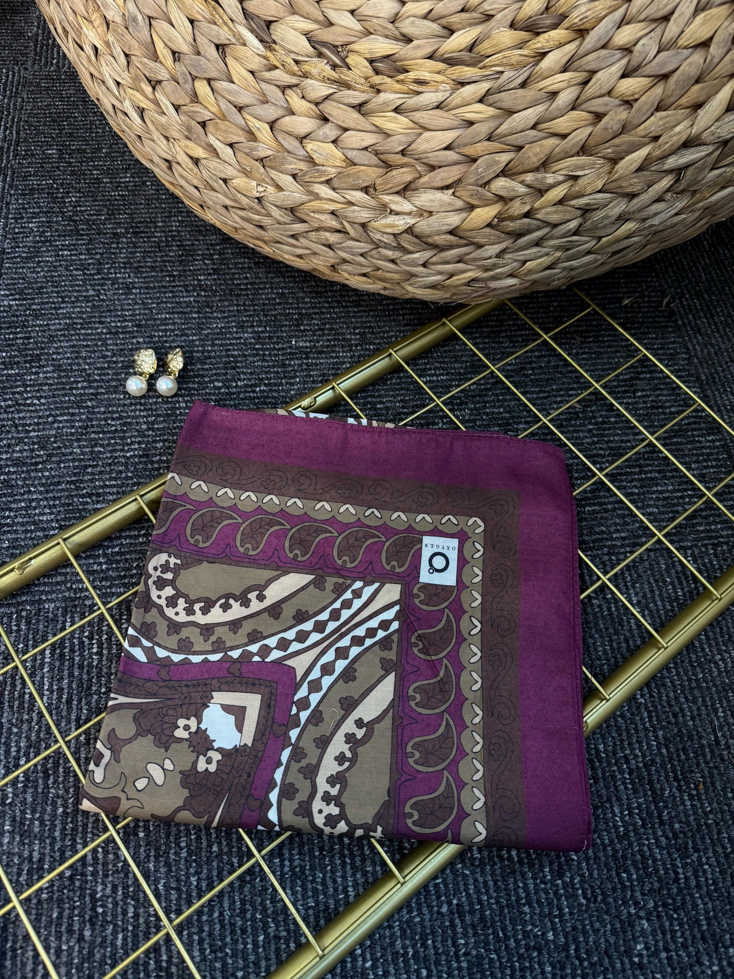 Etro Desen Pamuk Soft Eşarp 27091 - Kahve-Vişne