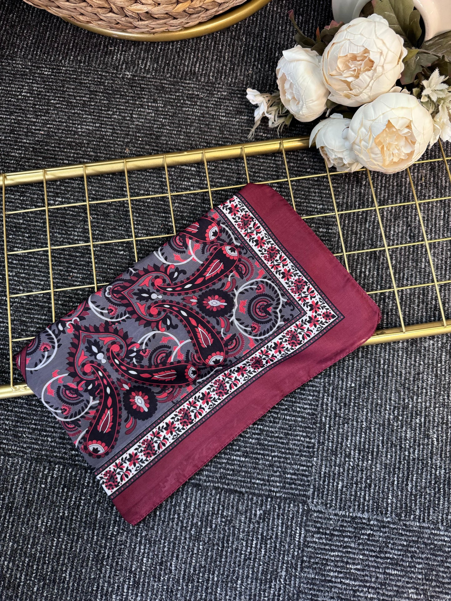 Etro Buta Desenli Pamuk Soft Şal - 377350 -Bordo-Füme