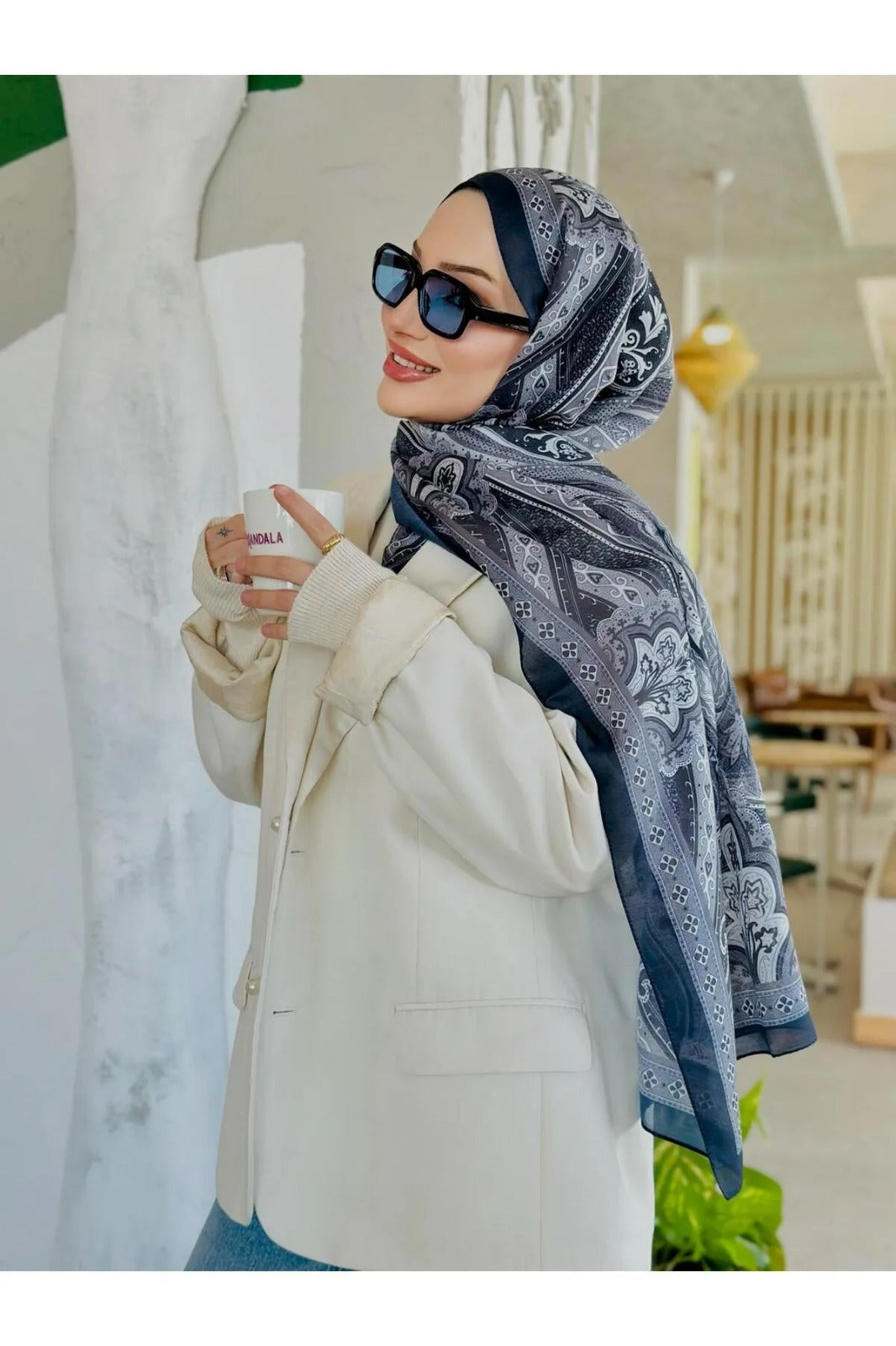 Etro Pamuk İpek Şal -987654-Lacivert-Füme