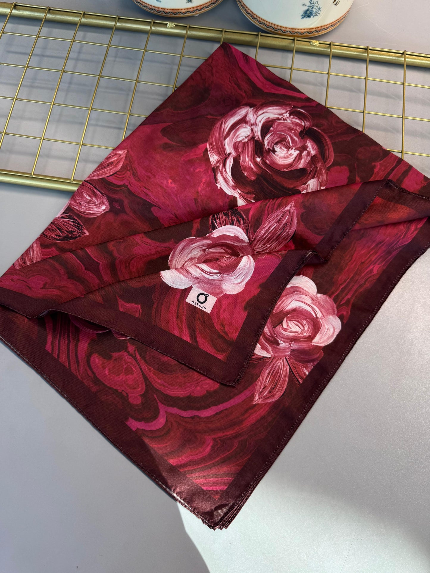Summer Rose Desen Pamuk İpek Şal-12000-Kırmızı