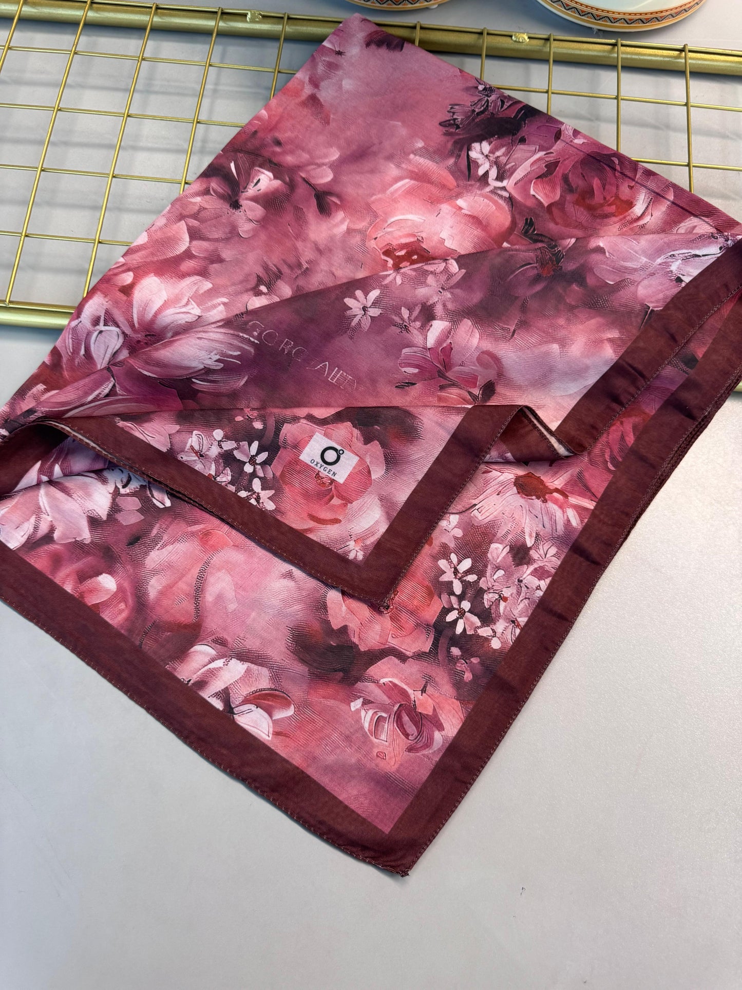 Mystic Bloom Desen Pamuk İpek Şal-Vişne