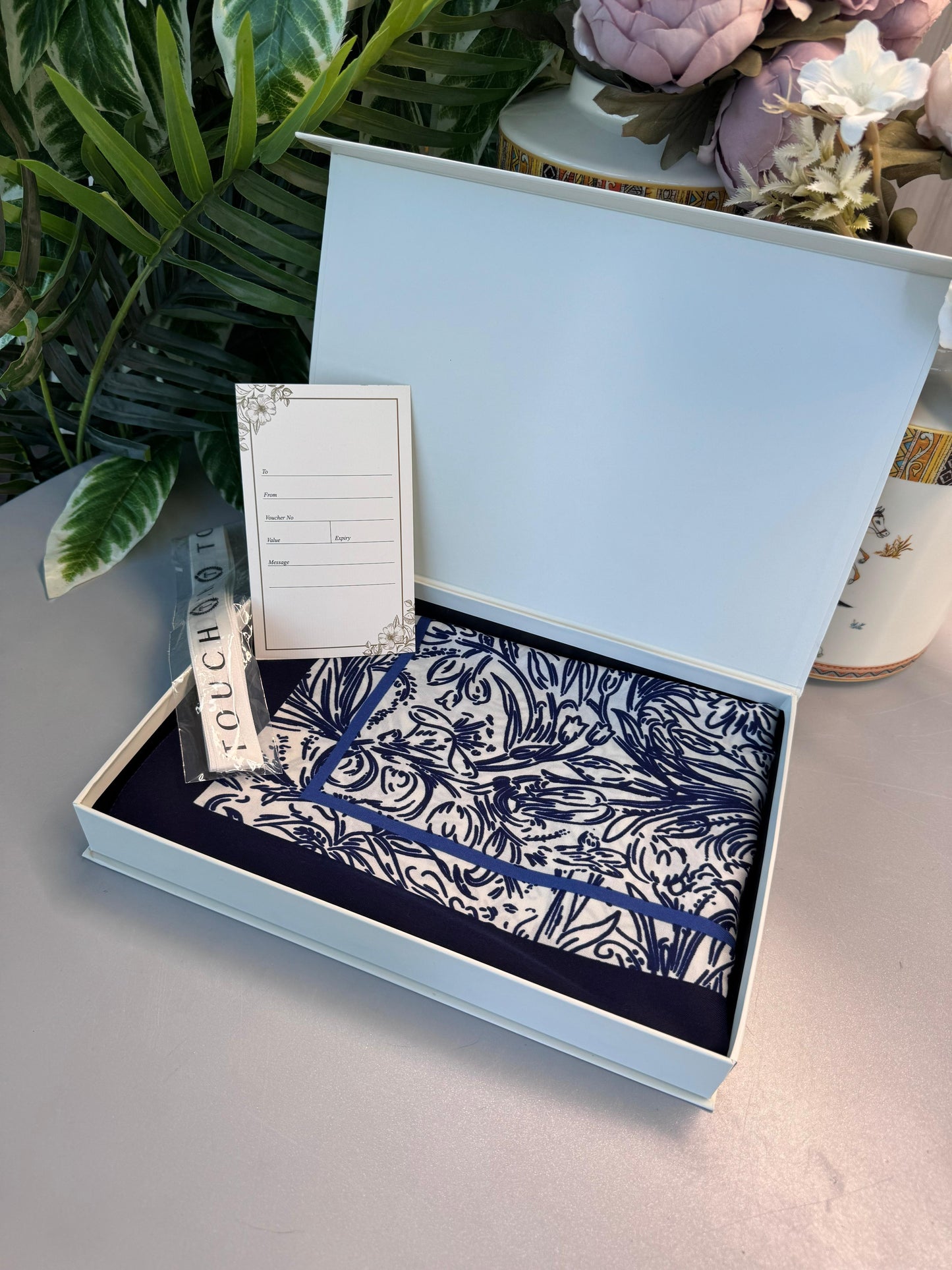 Fourty Floral Desen Pamuk İpek Şal-202343-Lacivert