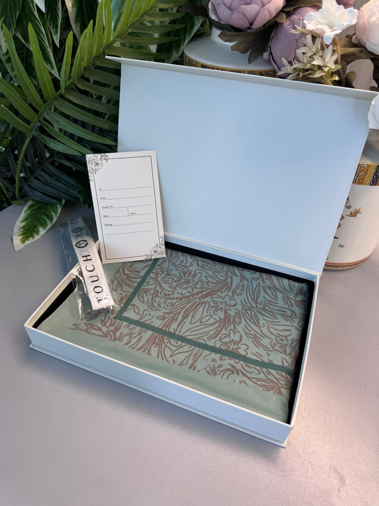 Fourty Floral Desen Pamuk İpek Şal-202343-Su yeşili