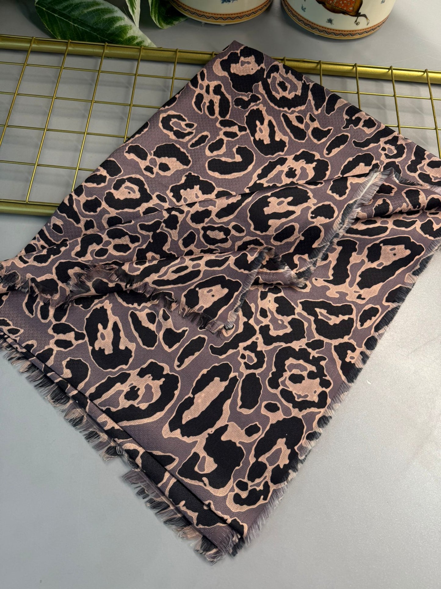 Ala Leopar Desen Naturel Pamuk Şal-Pastel