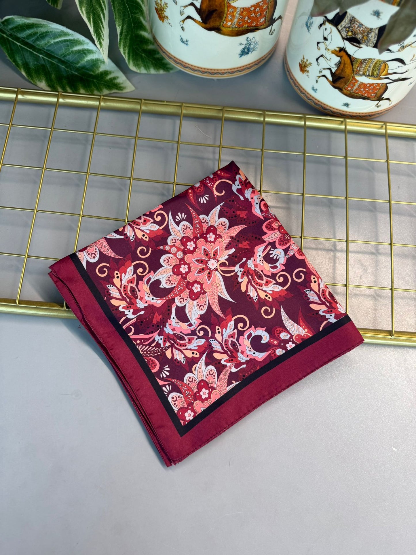 Mimoza Desen Vual İpek Eşarp-6203408-Vişne