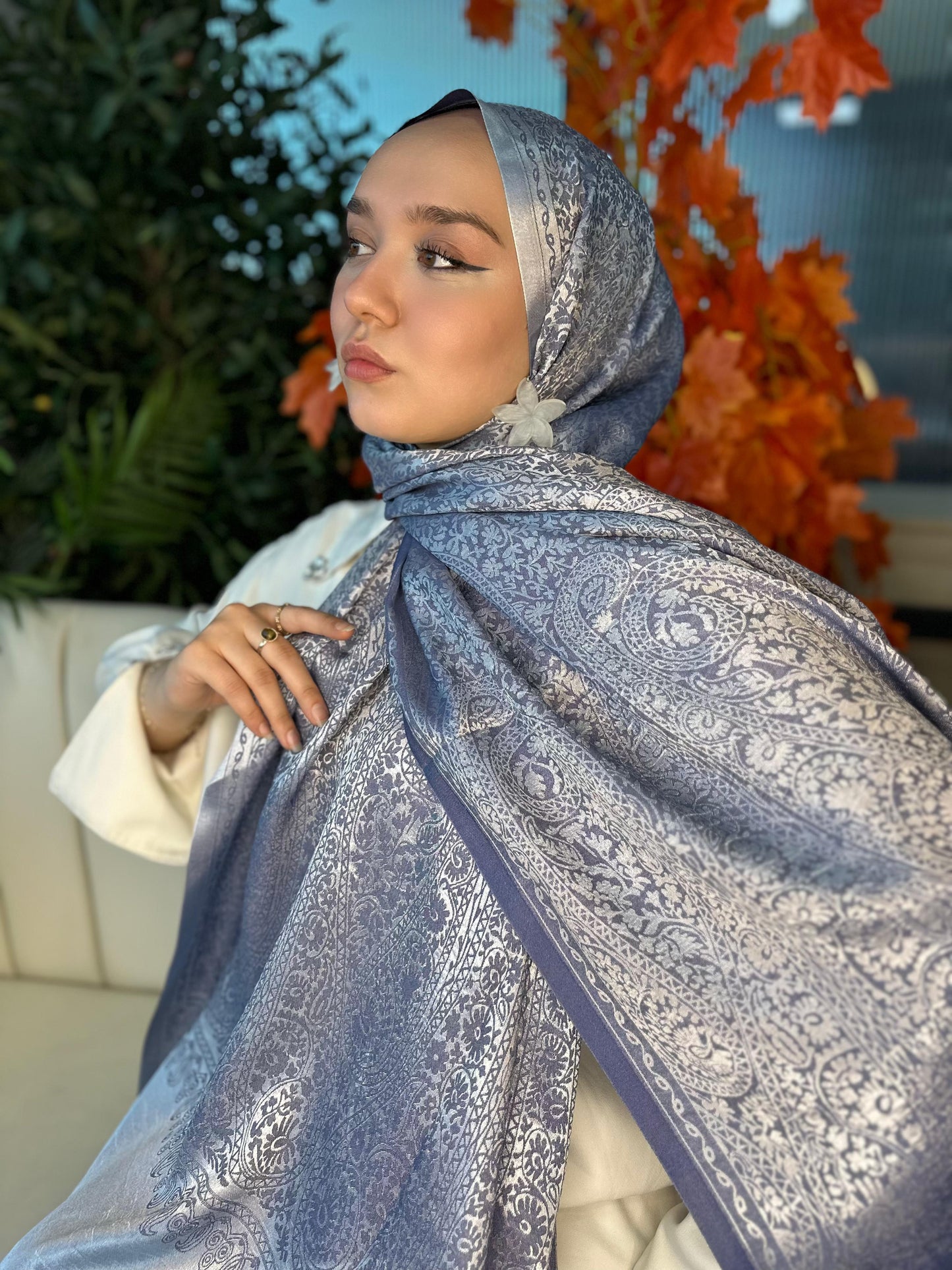 Alin Etnik Desen Kaşmir Şal -321457-Eflatun