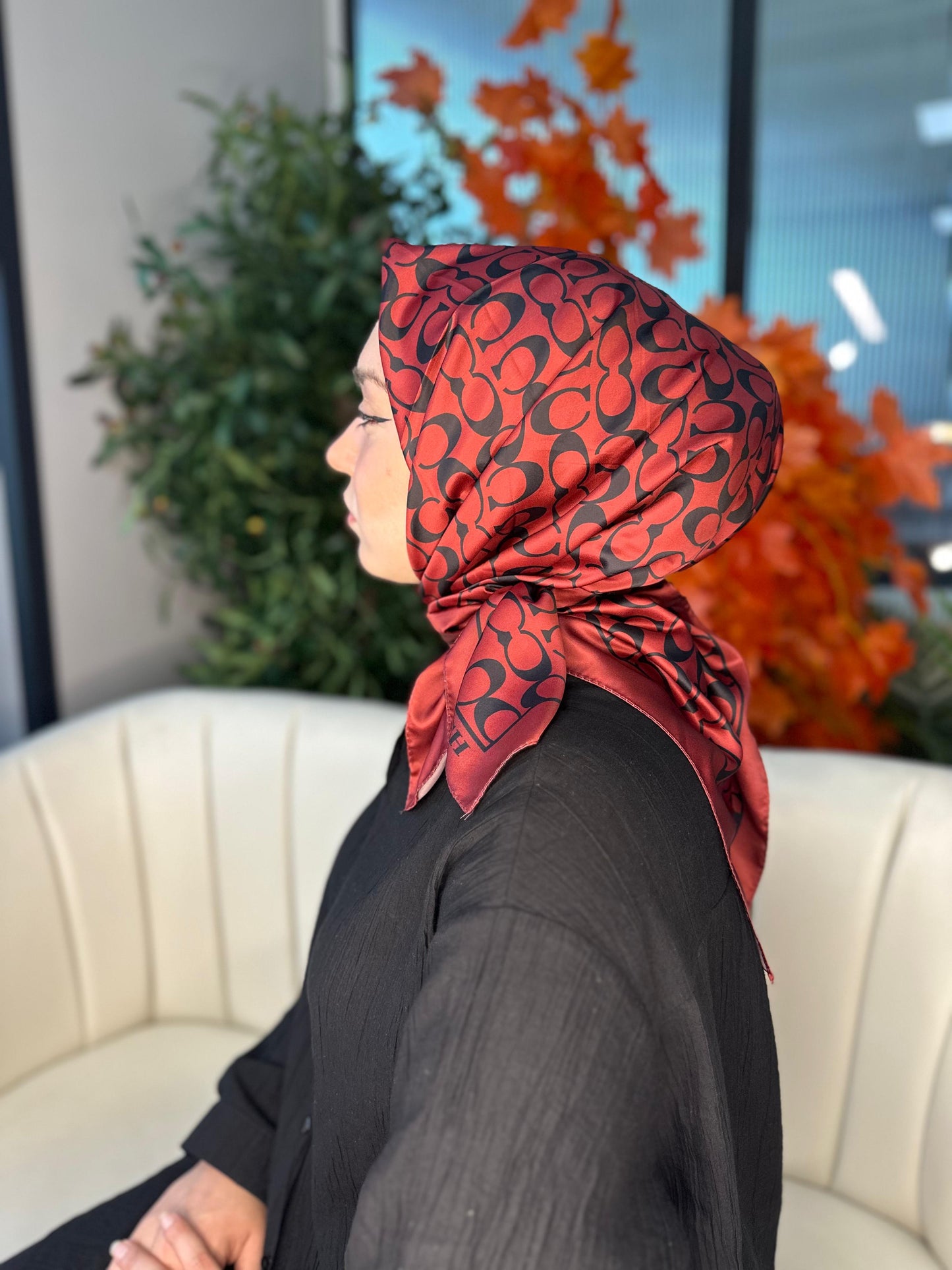 Coach Desen Vual İpek Eşarp-86826-Kırmızı