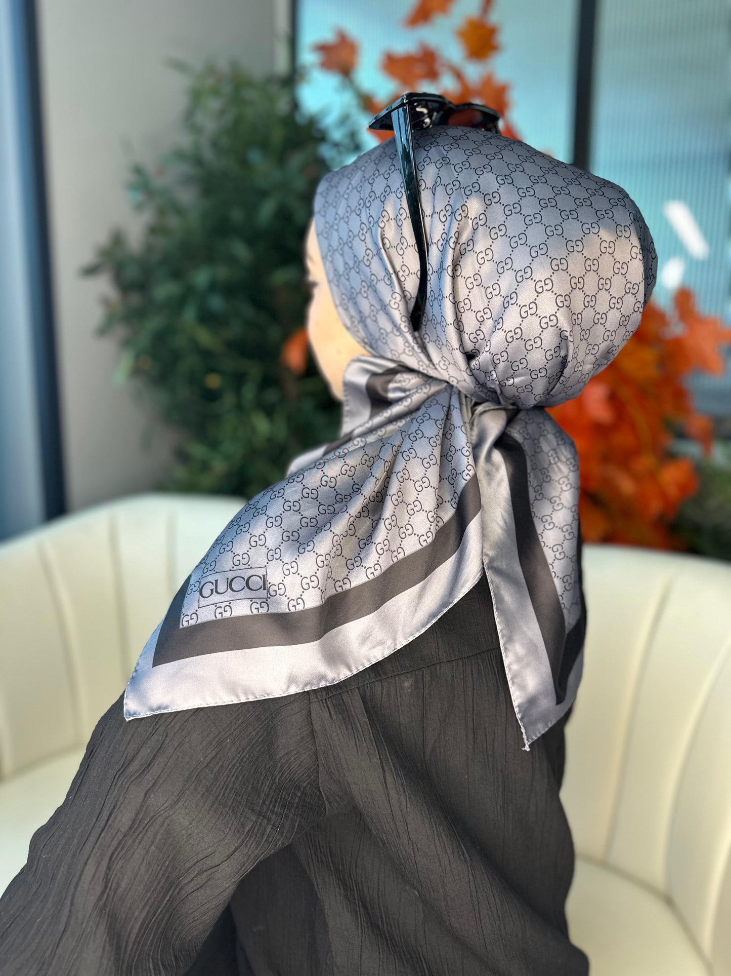 Gucci Desen Vual İpek Eşarp-6204527-Antrasit