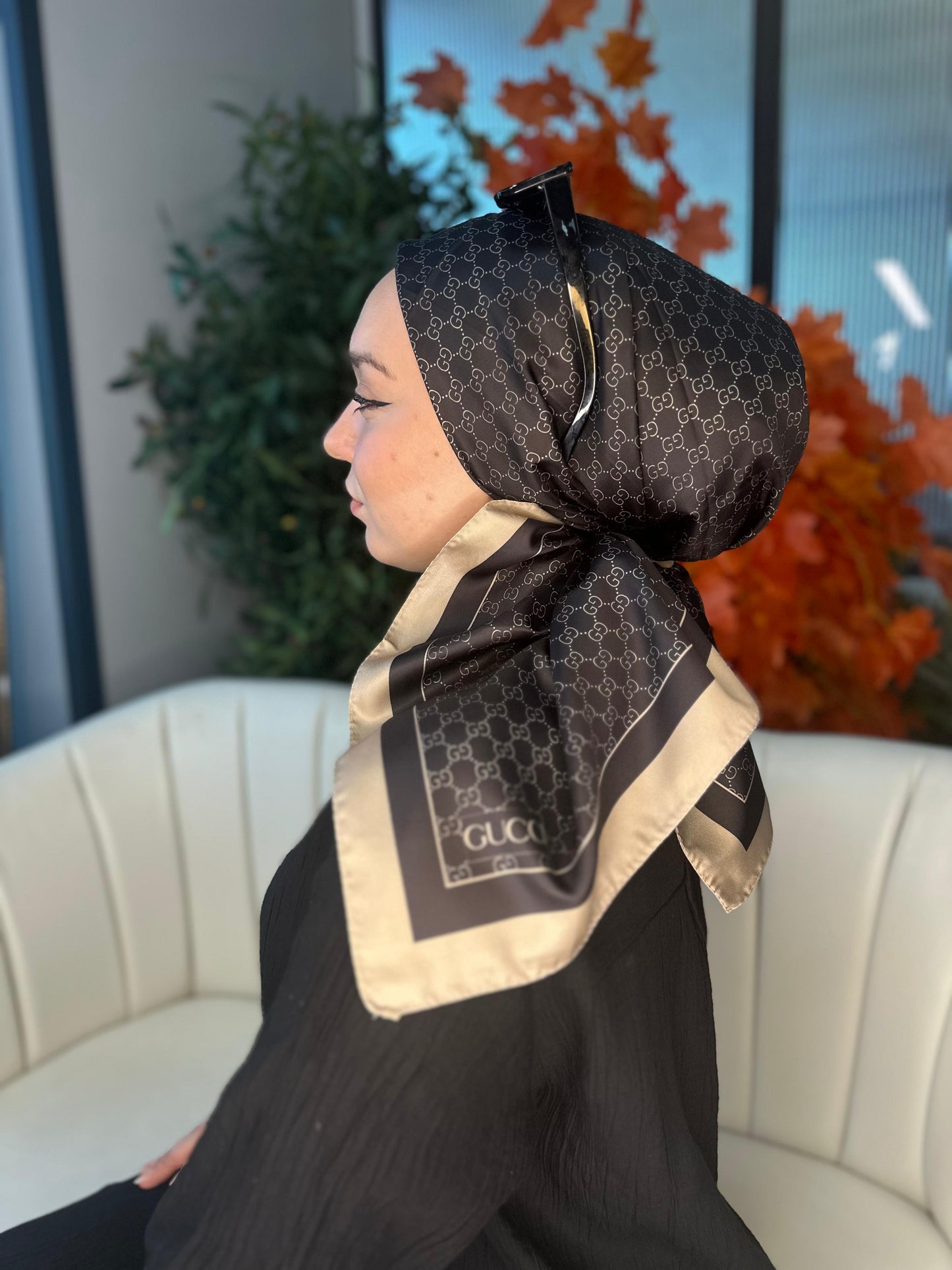 Gucci Desen Vual İpek Eşarp-6204527-Siyah