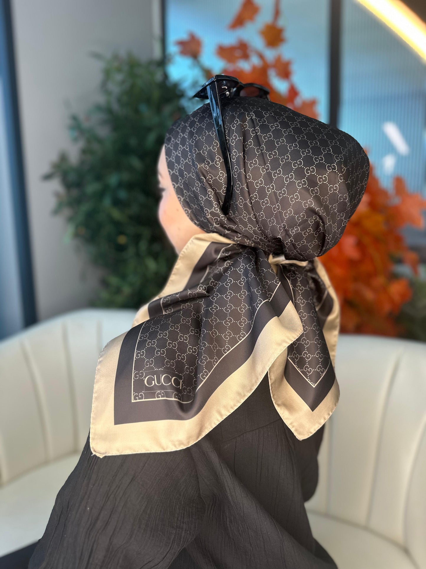 Gucci Desen Vual İpek Eşarp-6204527-Siyah