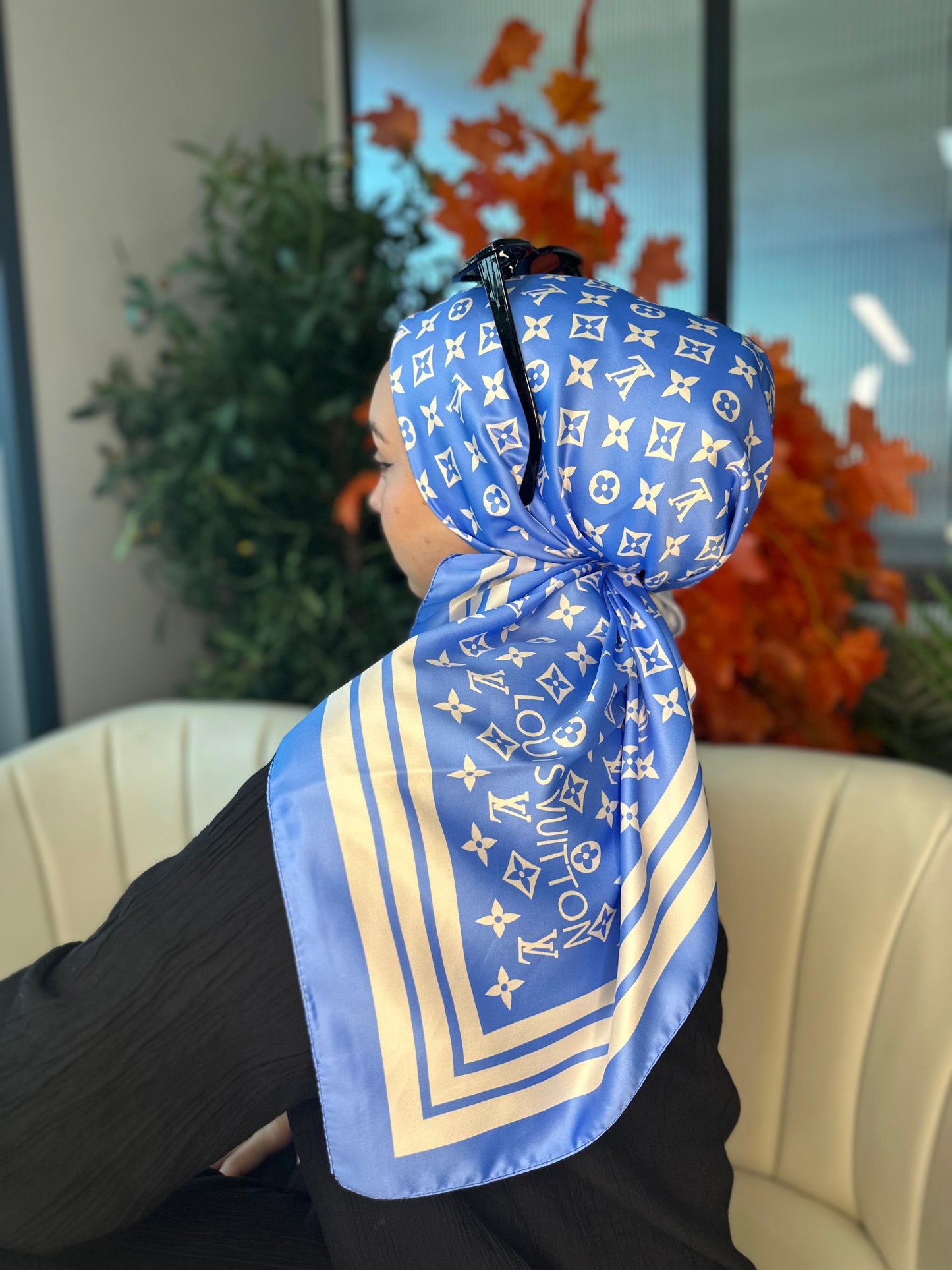 Lv Desen Vual İpek Eşarp-6204527-Mavi