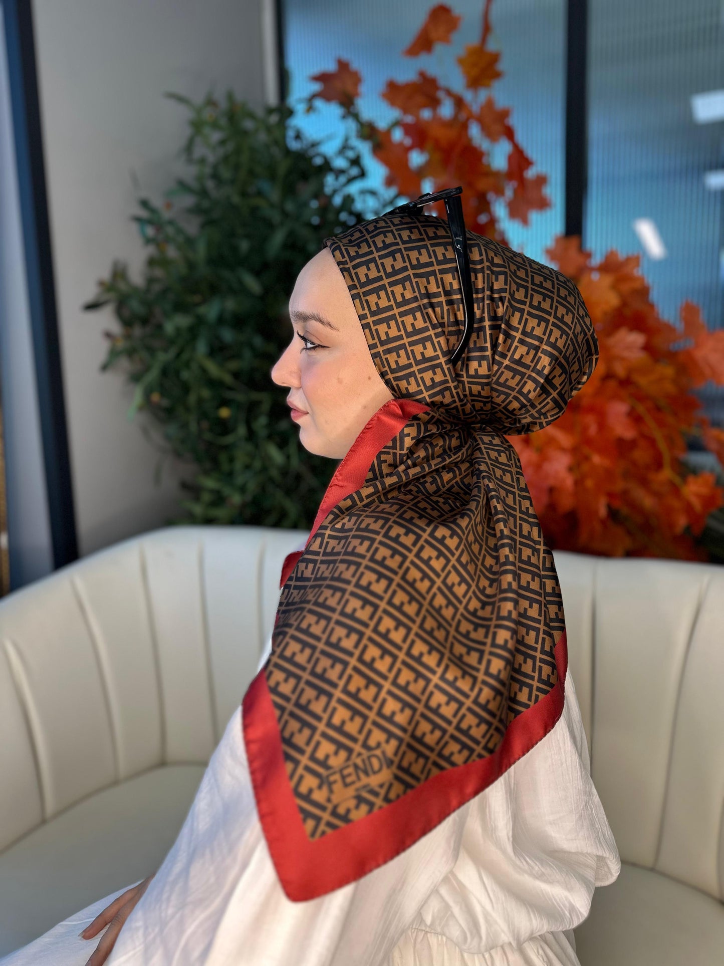 Fendi Desen Vual İpek Eşarp-6204527-Kırmızı