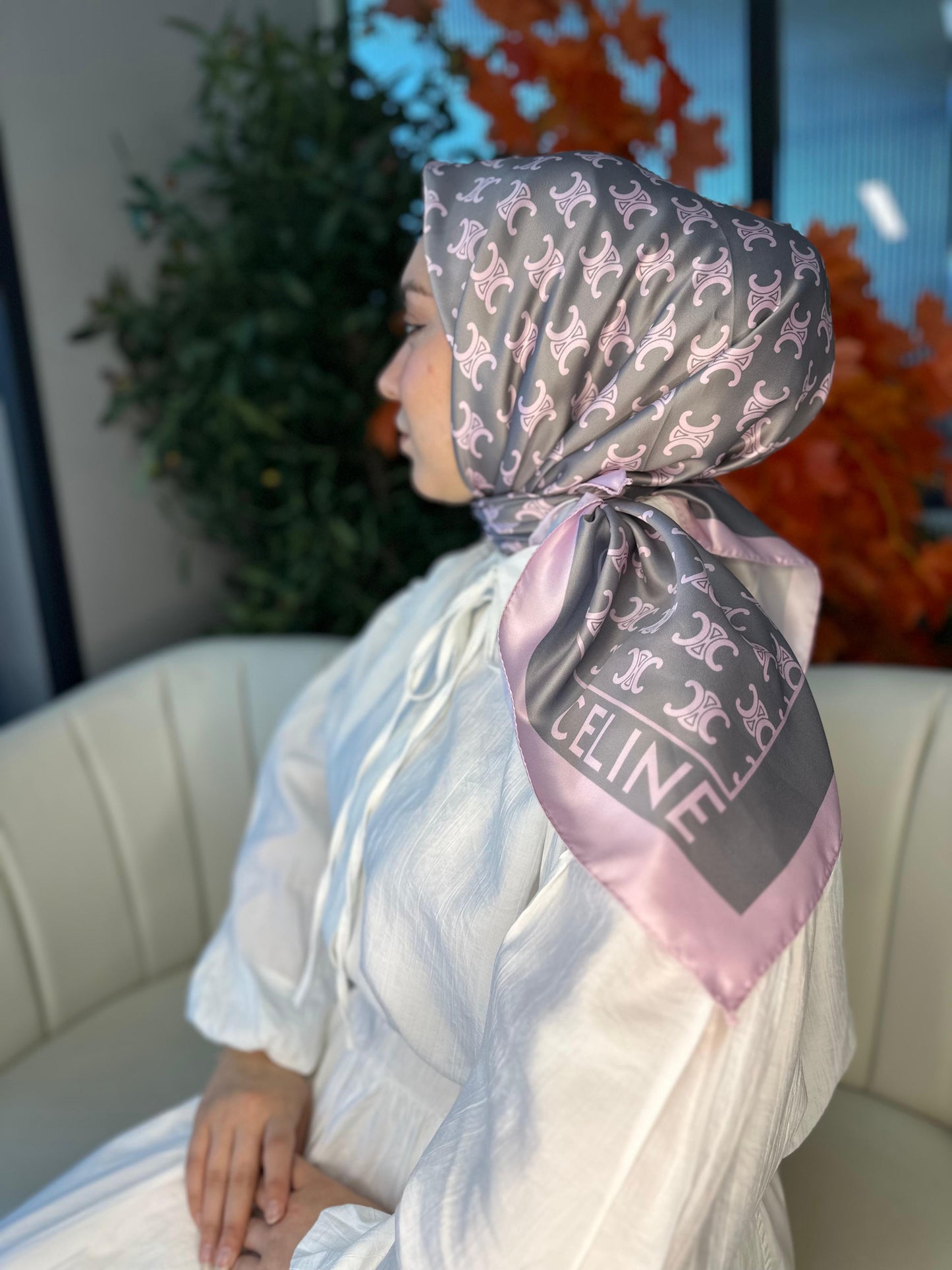 Celine Desen Vual İpek Eşarp-6204527-Pudra
