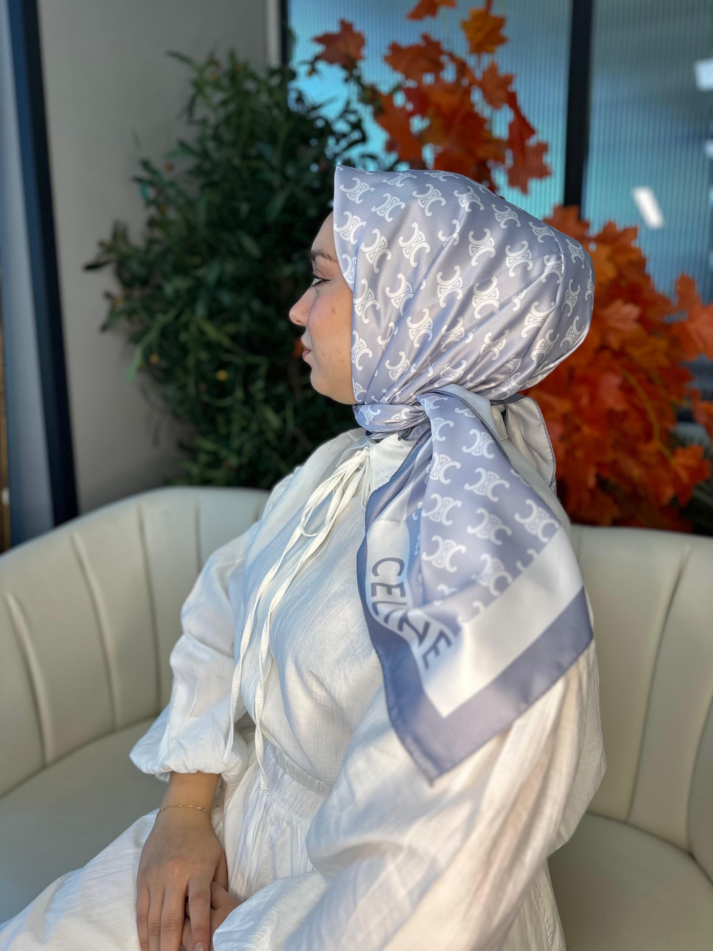 Celine Desen Vual İpek Eşarp-6204527-Gümüş
