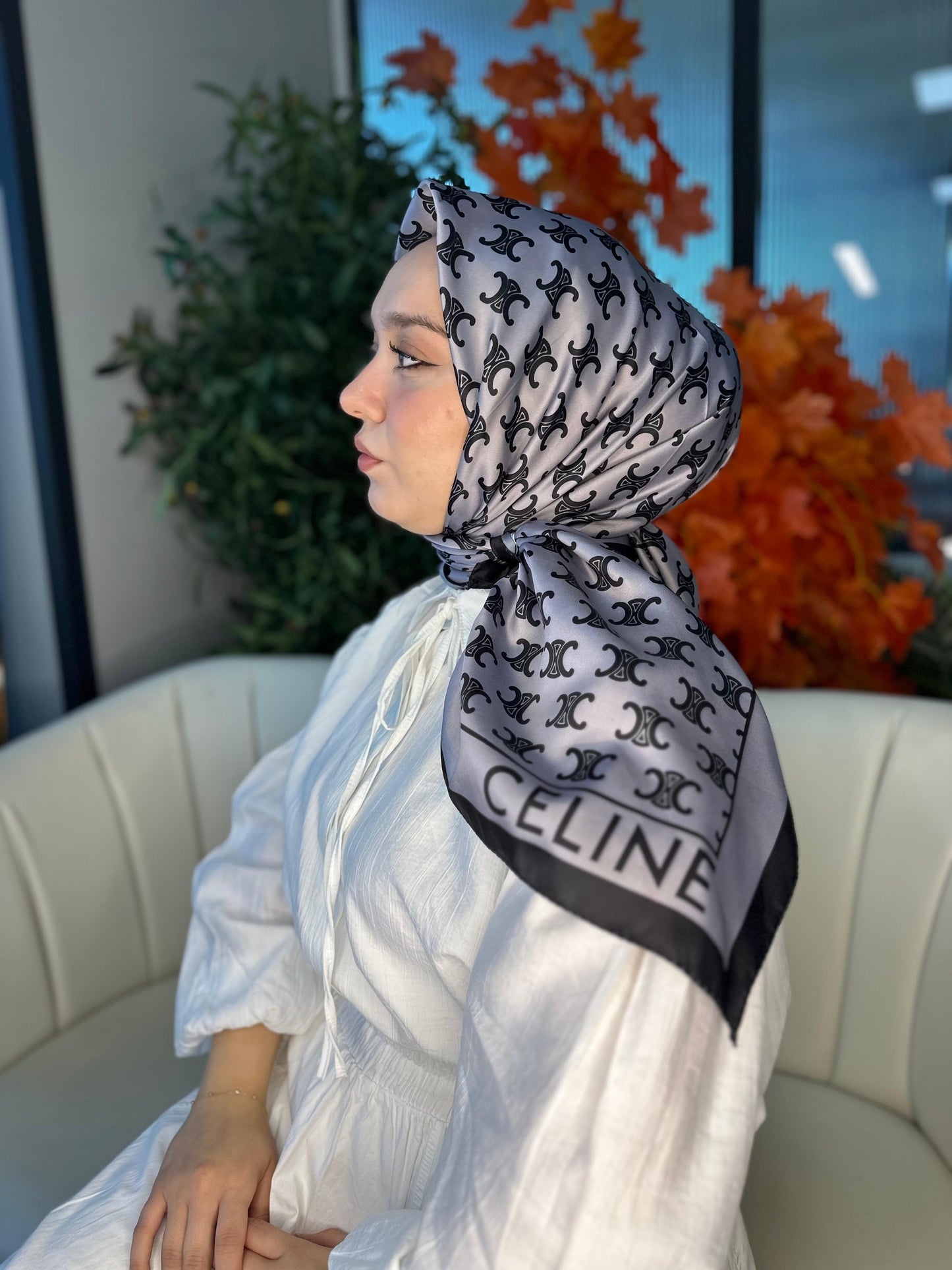 Celine Desen Vual İpek Eşarp-6204527-Antrasit
