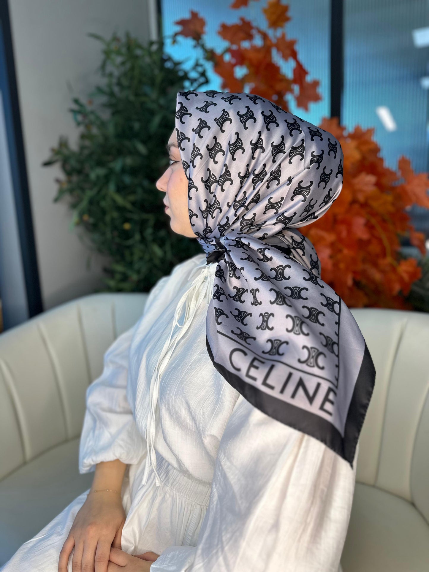 Celine Desen Vual İpek Eşarp-6204527-Antrasit