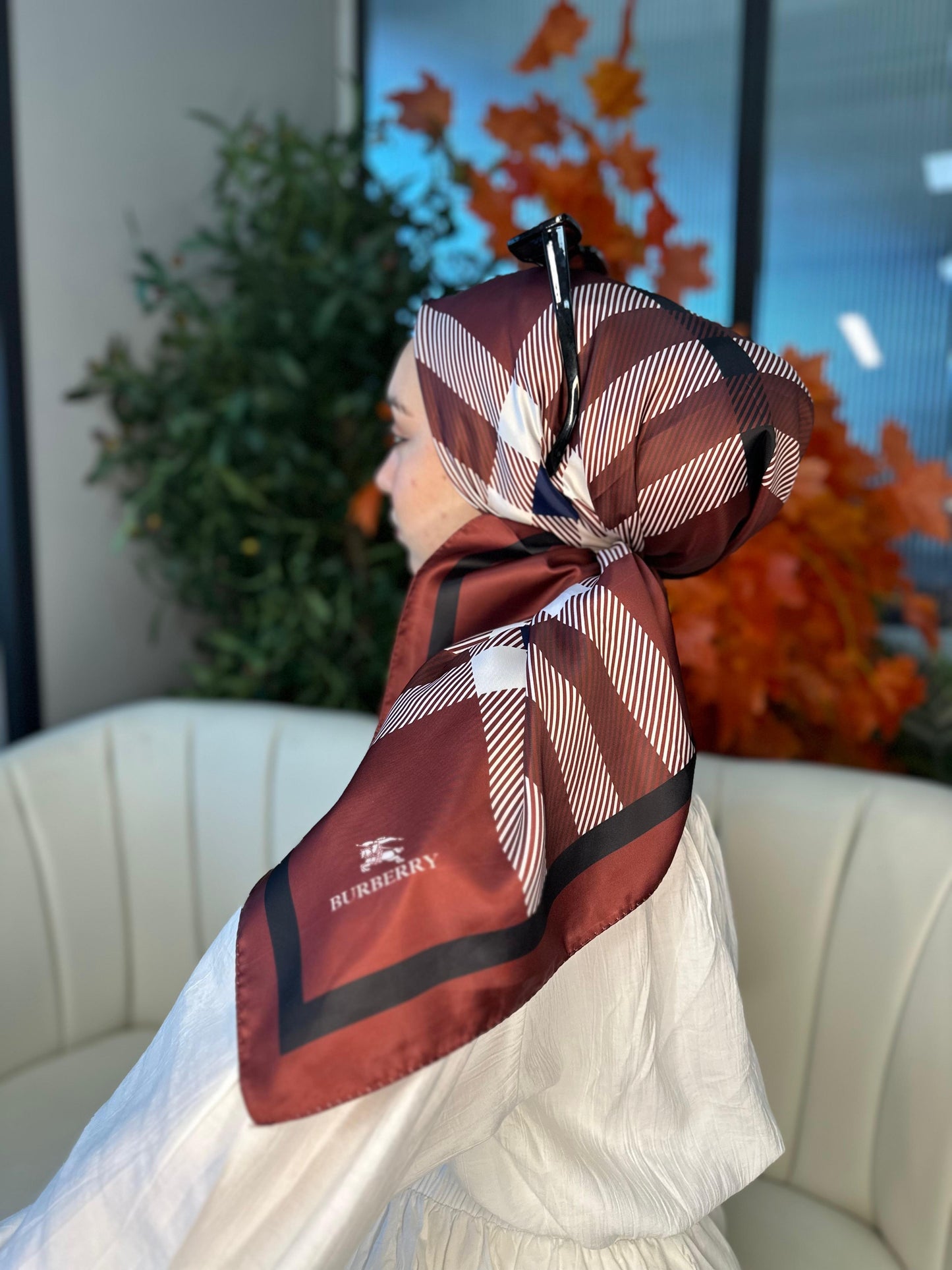 Burberry Kare Desen Vual İpek Eşarp-8682626-Bordo