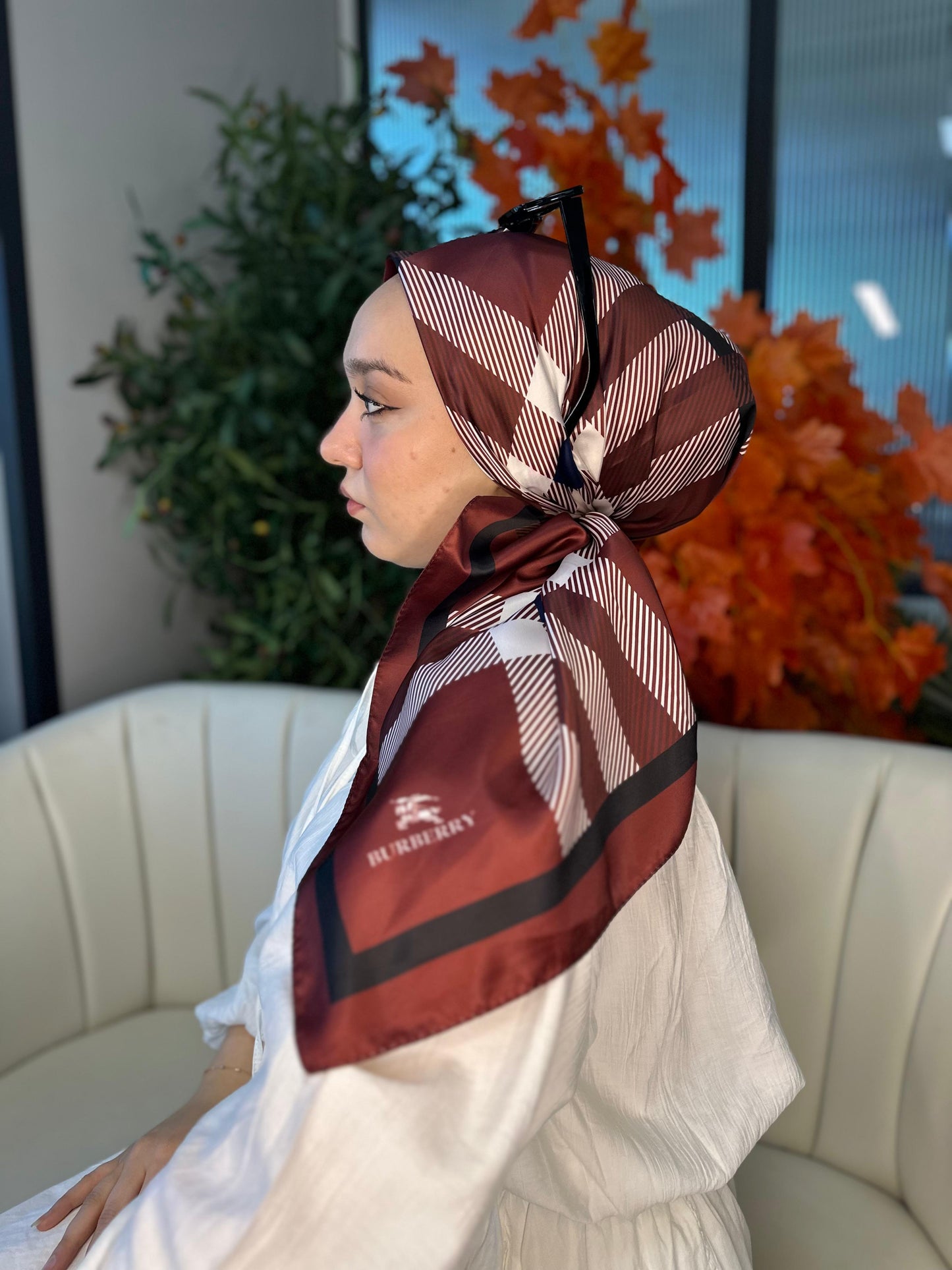 Burberry Kare Desen Vual İpek Eşarp-8682626-Bordo