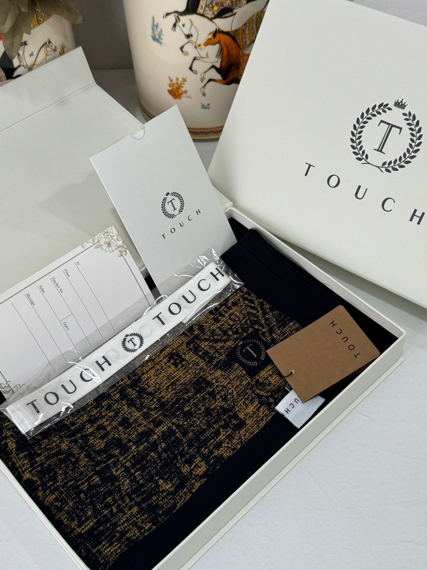 Touch İthal Etnik Desen Pamuk İpek Şal 63457 - Gold Siyah