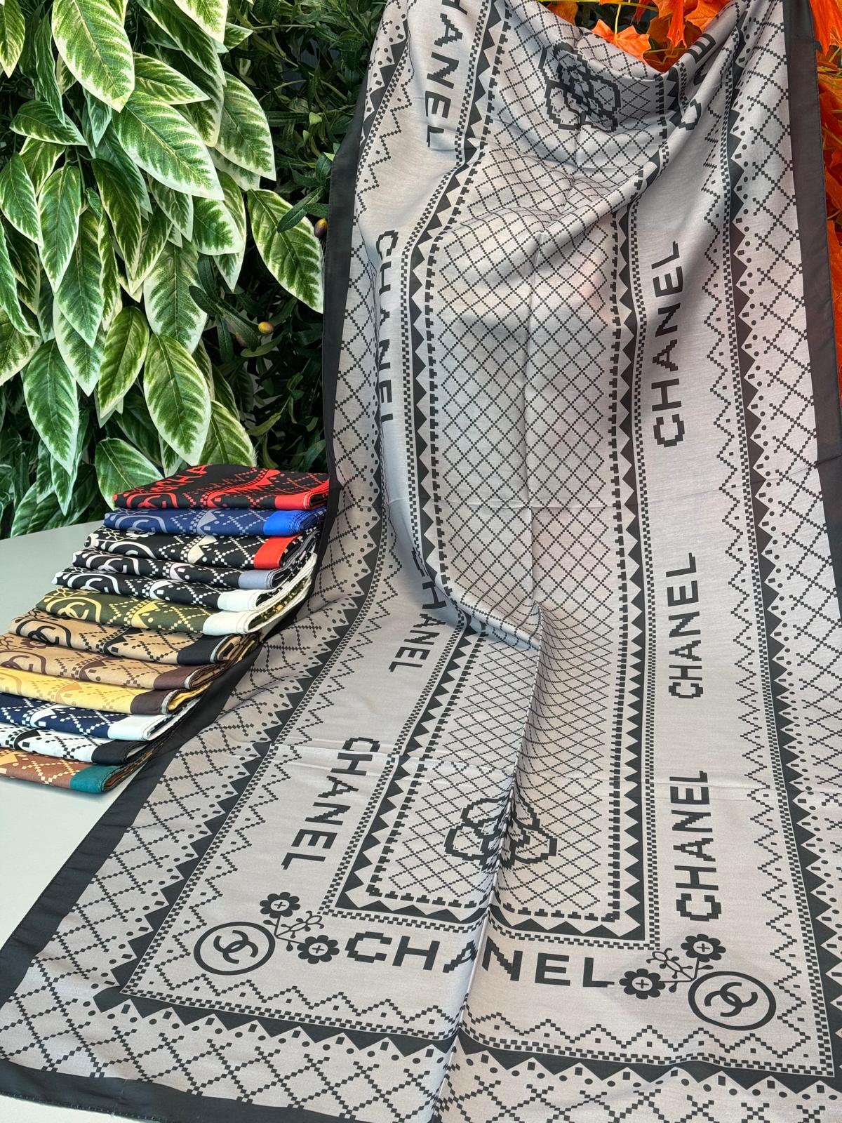 Chanel Çizgili Pamuk Soft Şal 51201 - Füme