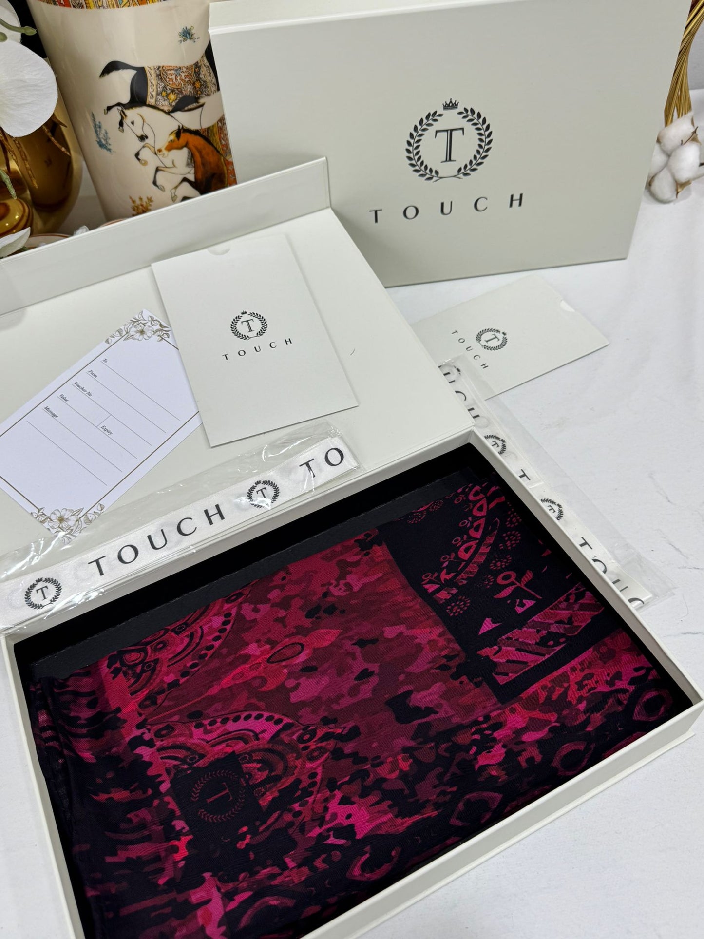 Touch İthal Etnik Desen Yün İpek Şal- 34550 - Bordo