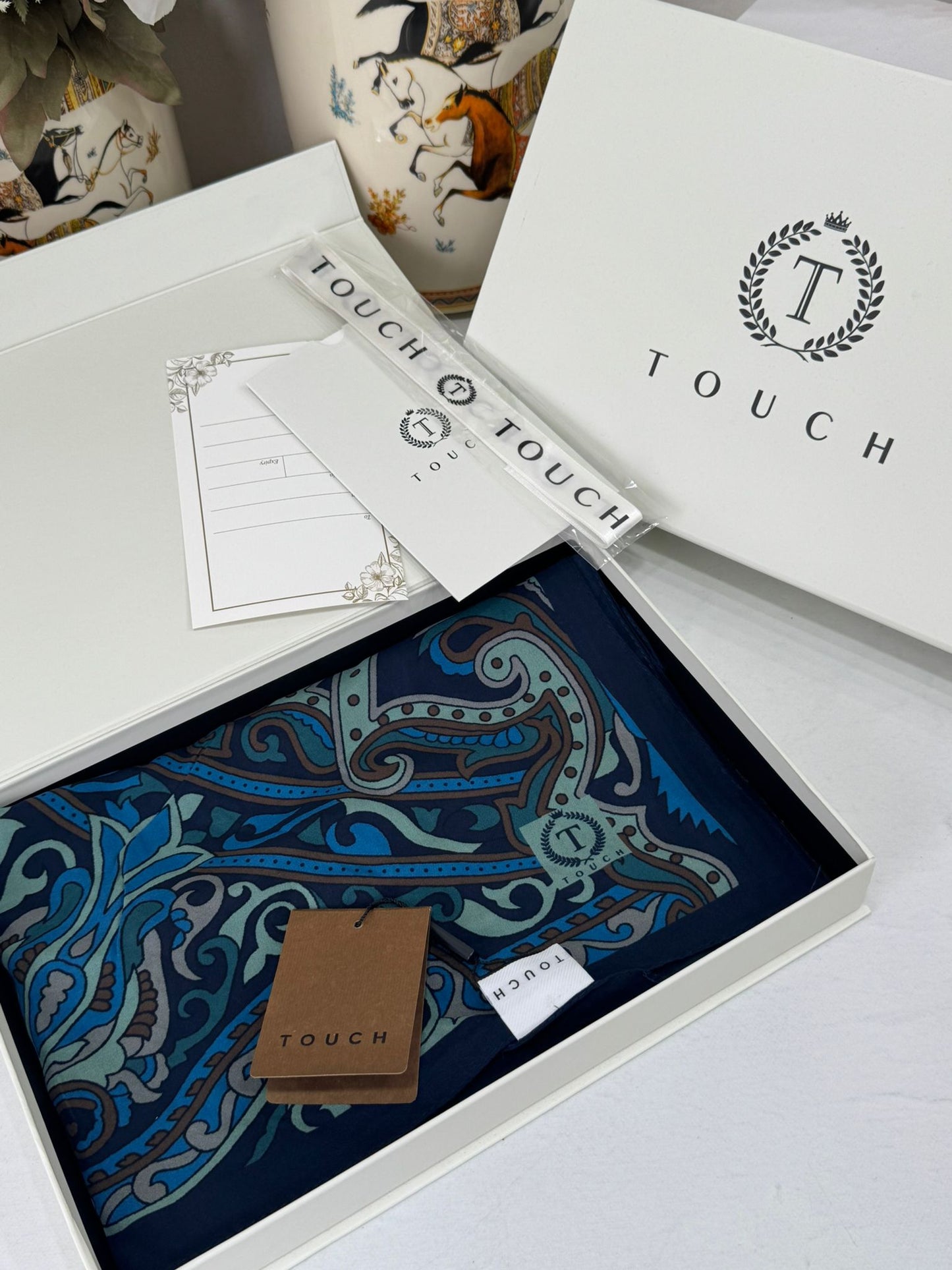 Touch İthal Etnik Desen Pamuk İpek Şal 63458 - Siyah-Petrol