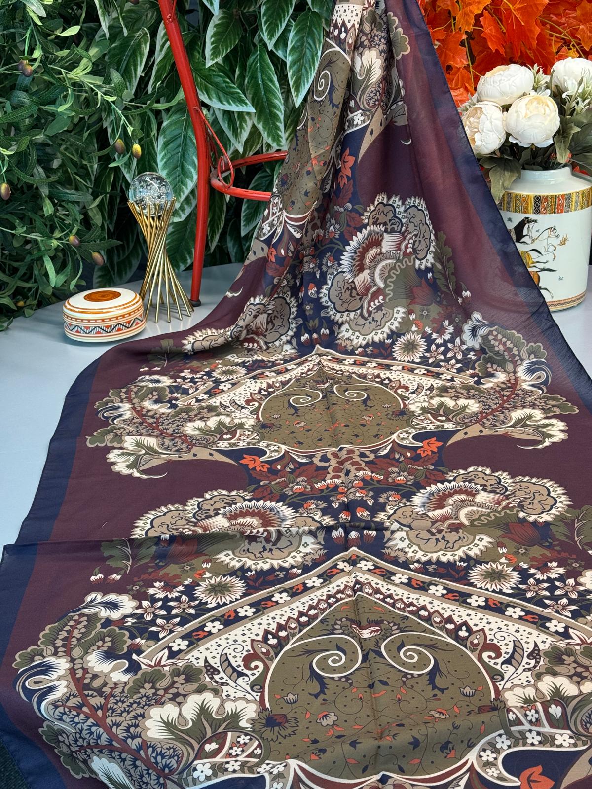Etro Çiçek Desen Pamuk soft Şal - 433240 - Bordo
