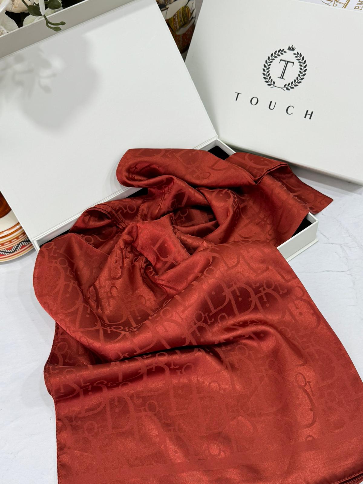 Dior Desen Pamuk İpeksi Jakar Şal 88731 - Kiremit