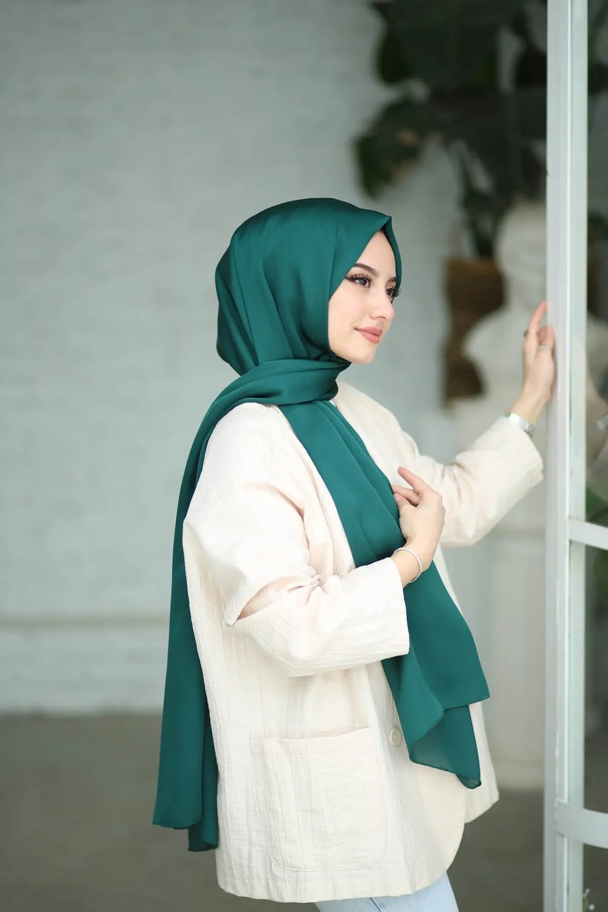 Bambu Kraş Premium İpek Şal - Zümrüt