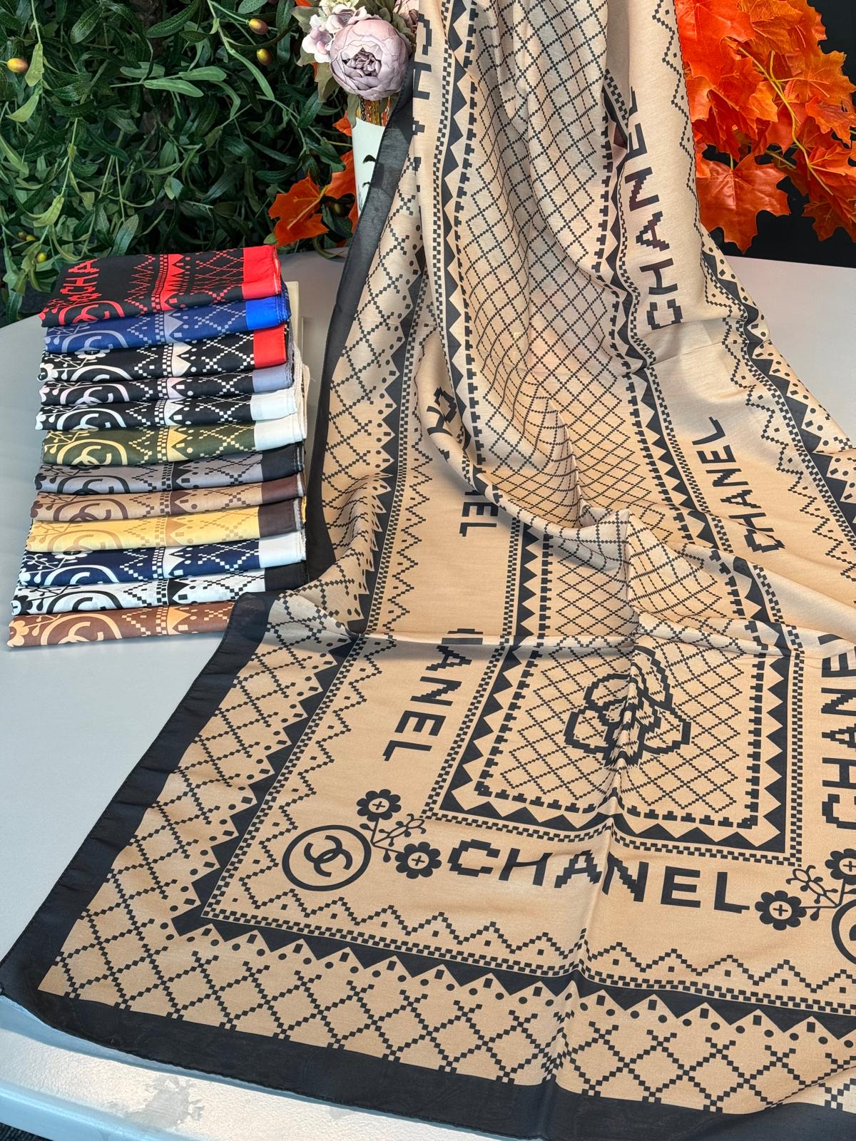 Chanel Çizgili Pamuk Soft Şal 51201 - Camel