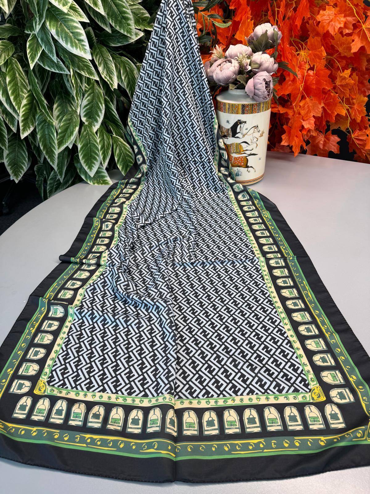 Fendi Monogram Pamuk Soft Şal 64302 - Buz Mavi-Yeşil