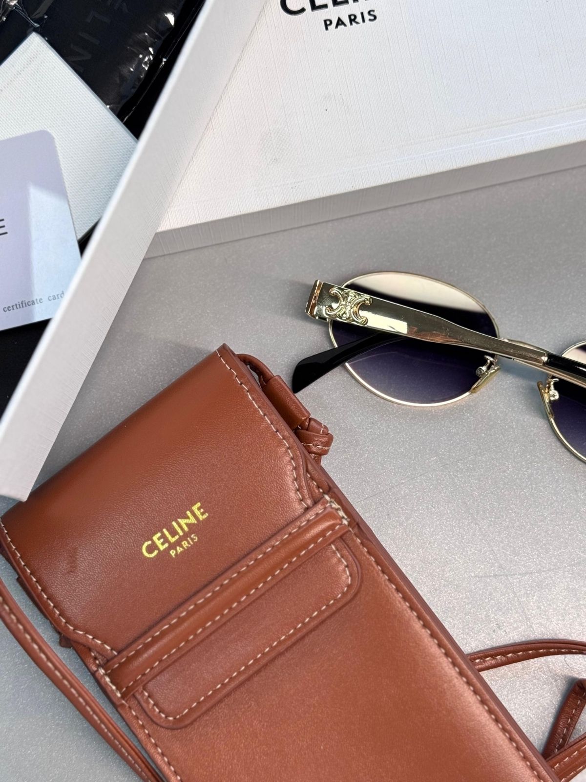 Celine Original Premium Full Set Güneş Gözlüğü - Gold Mavi