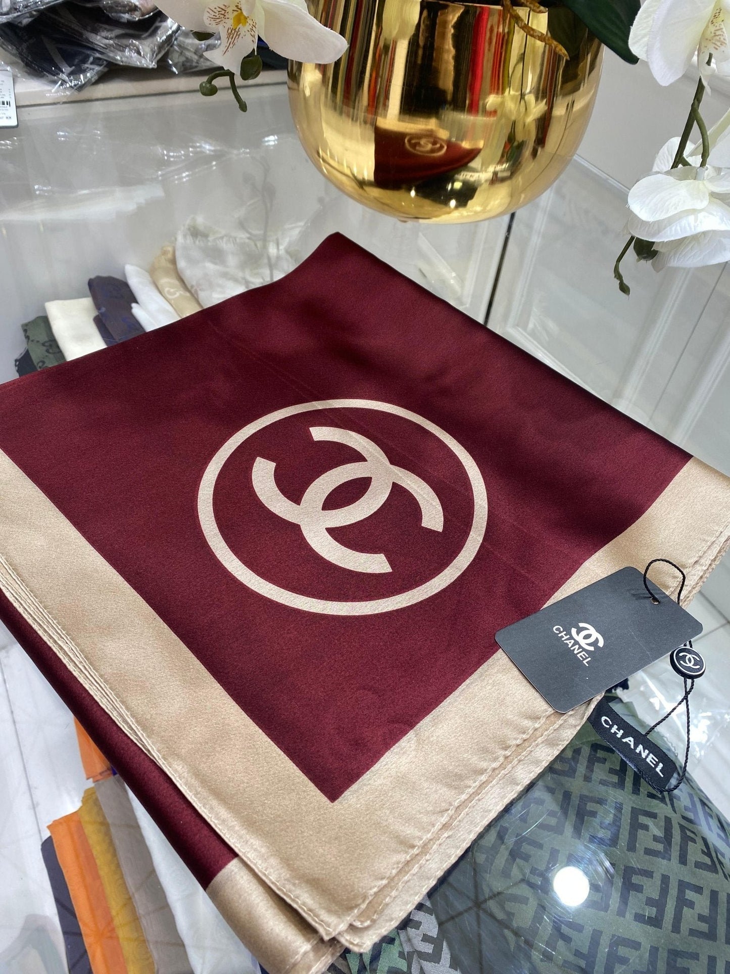 Chanel İthal Vual İpek Şal - Bordo