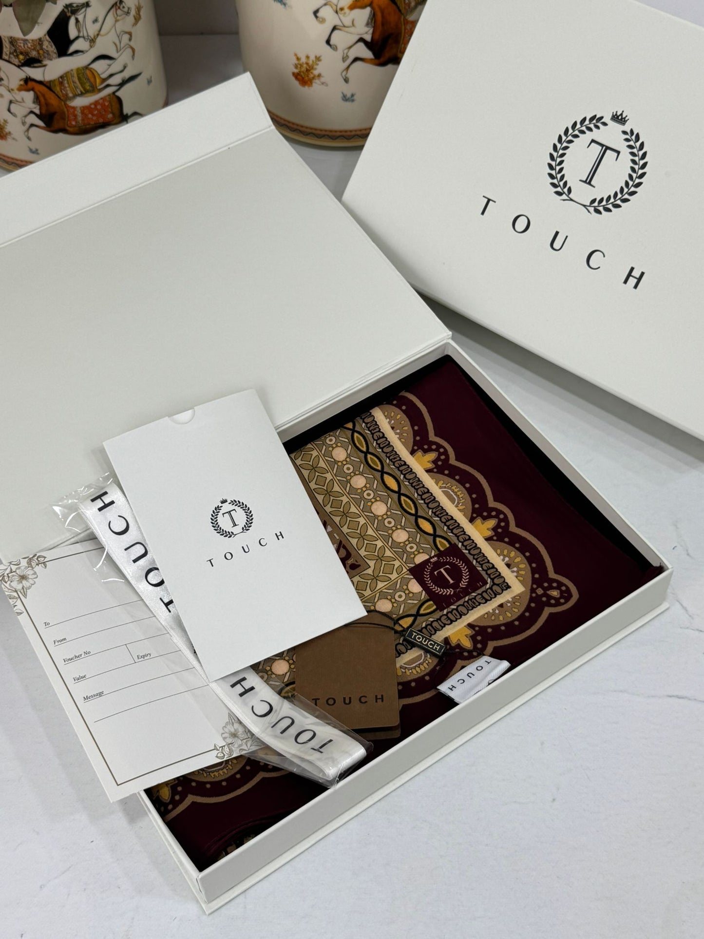 Touch İthal Etnik Desen Pamuk İpek Şal 63460- Bordo