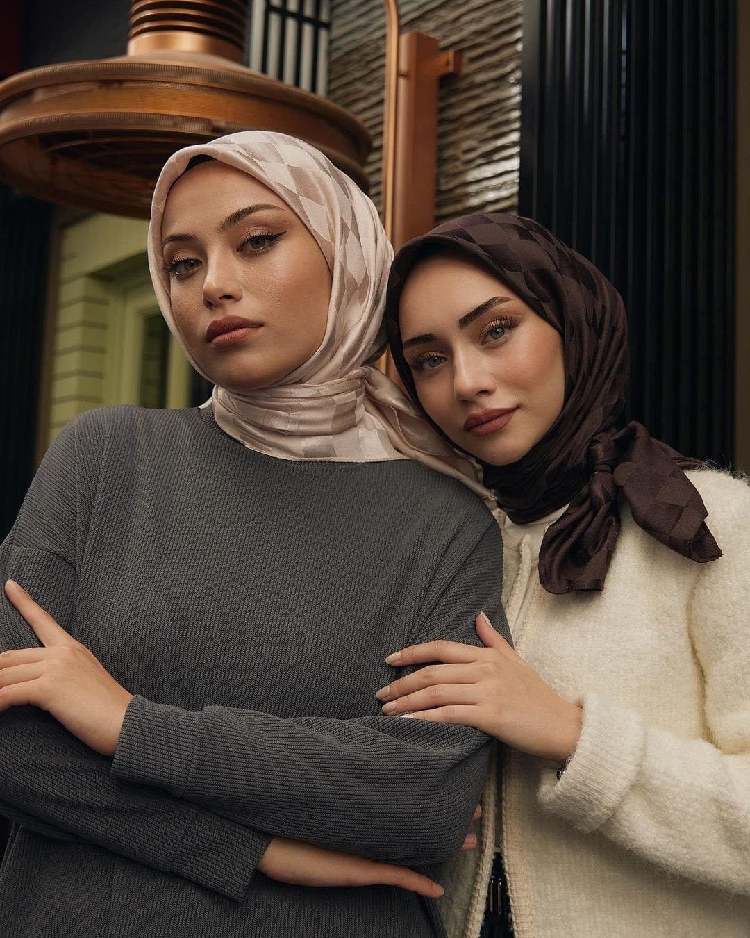 Dama Desen Jakar Eşarp - Acı Kahve