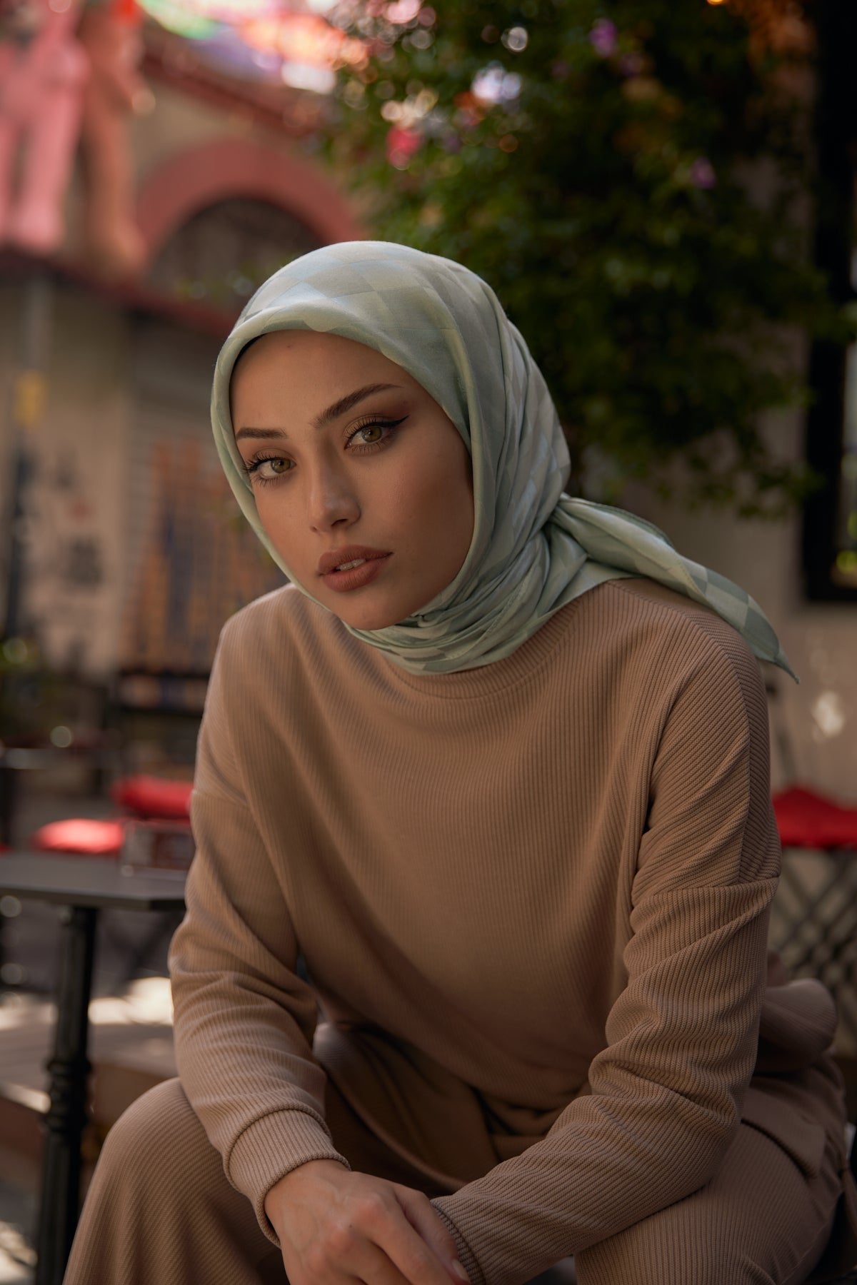 Dama Desen Jakar Eşarp - Su Yeşili