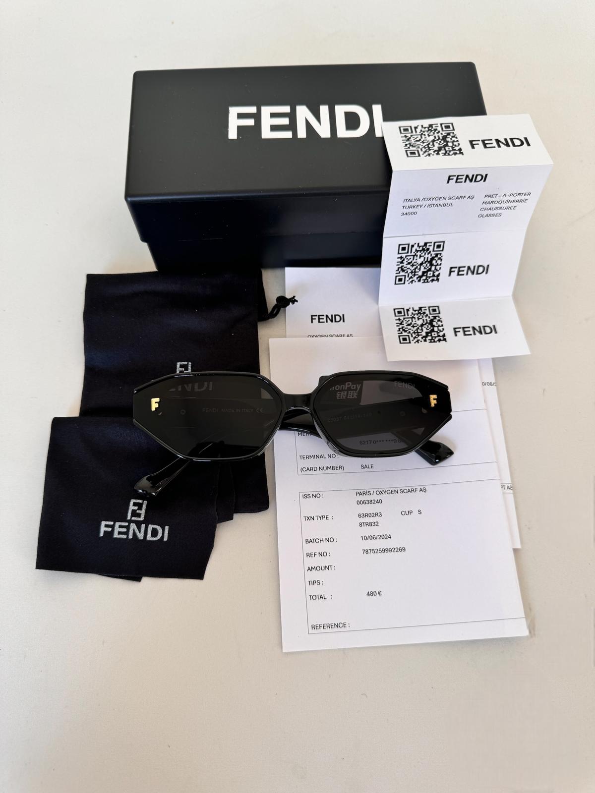 FENDI Hexagon Shape Siyah Kadin Güneş Gözlüğü