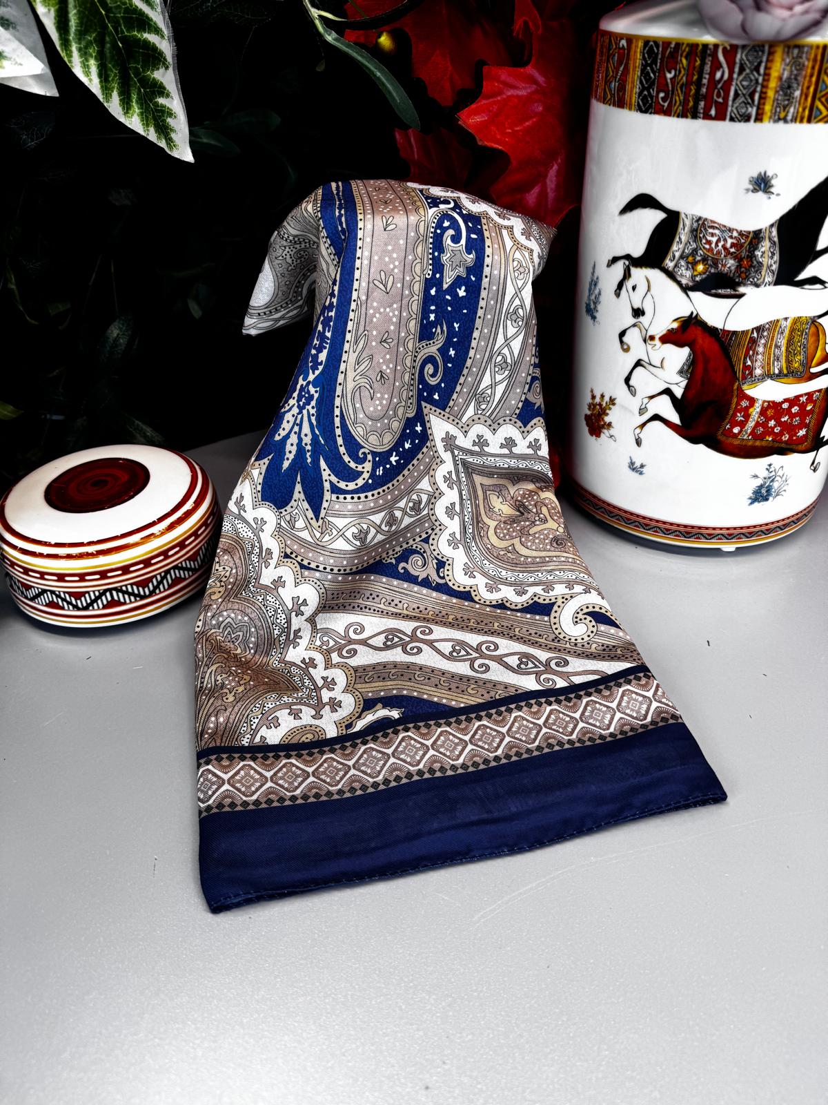 Yeni Etnik Pamuk Soft Şal 65301 - 65301 Lacivert-Bej